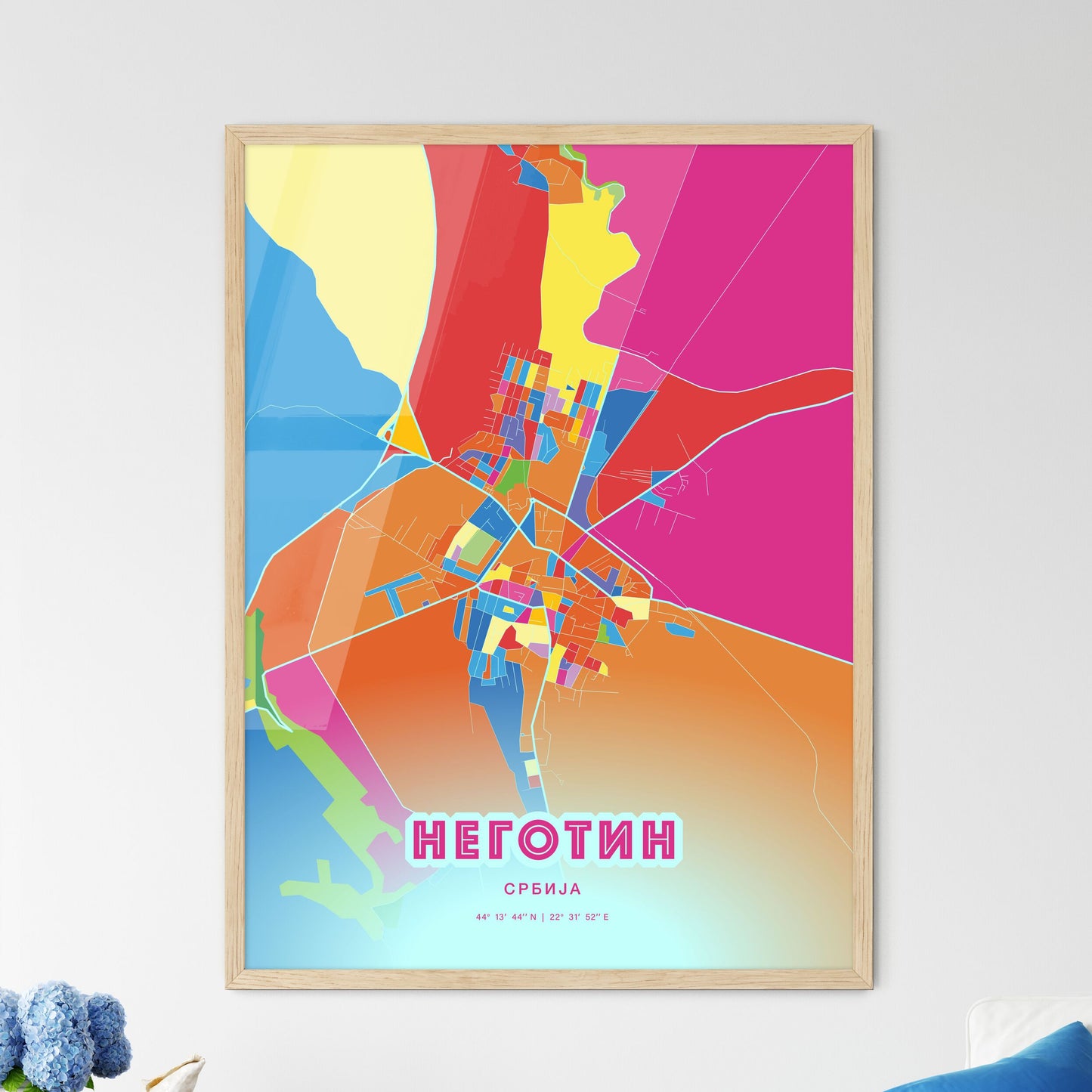 Colorful NEGOTIN SERBIA Fine Art Map Crazy Colors