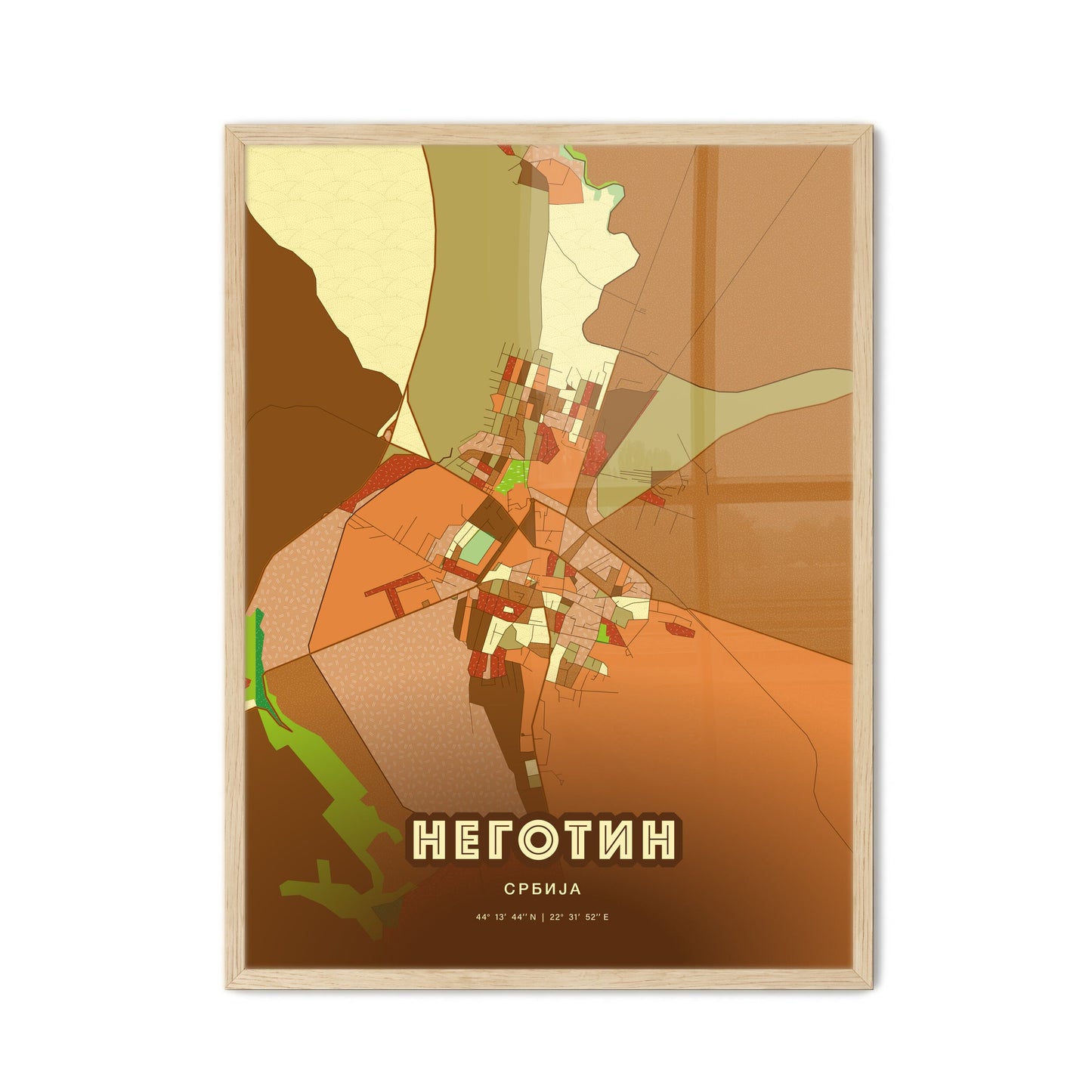 Colorful NEGOTIN SERBIA Fine Art Map Farmhouse