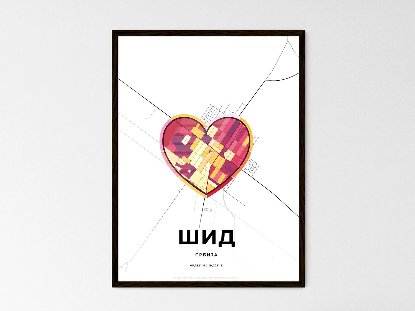 Šid Serbia wedding art map with heart icon
