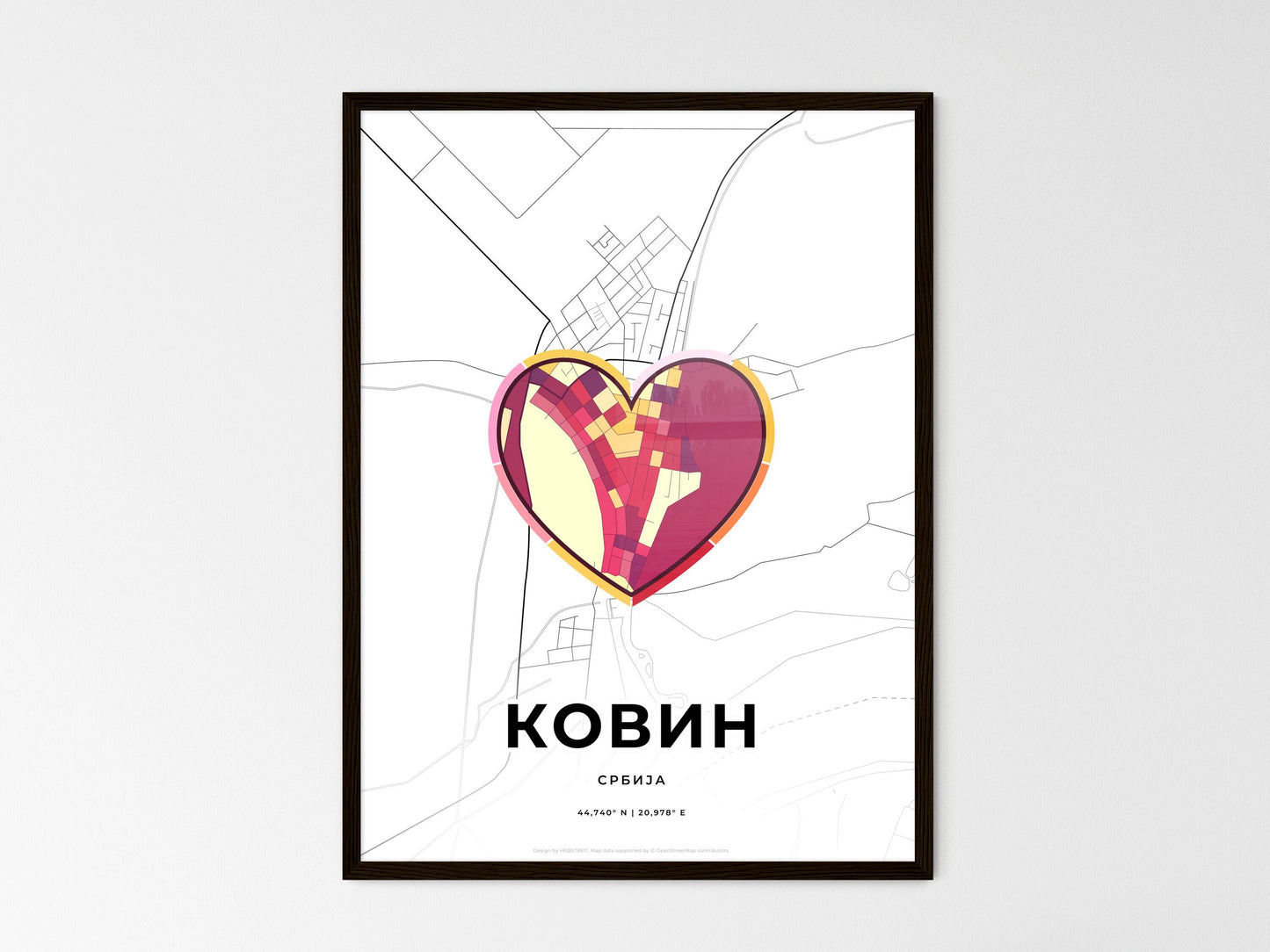 Kovin Serbia wedding art map with heart icon