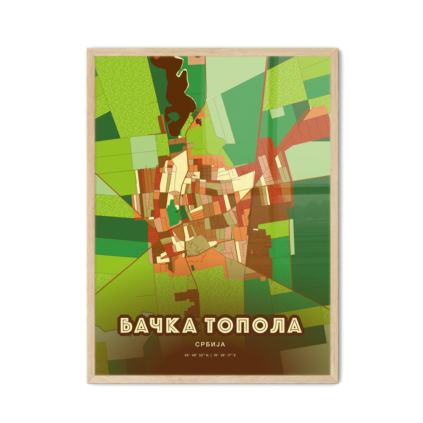 Colorful BAČKA TOPOLA SERBIA Fine Art Map Farmhouse