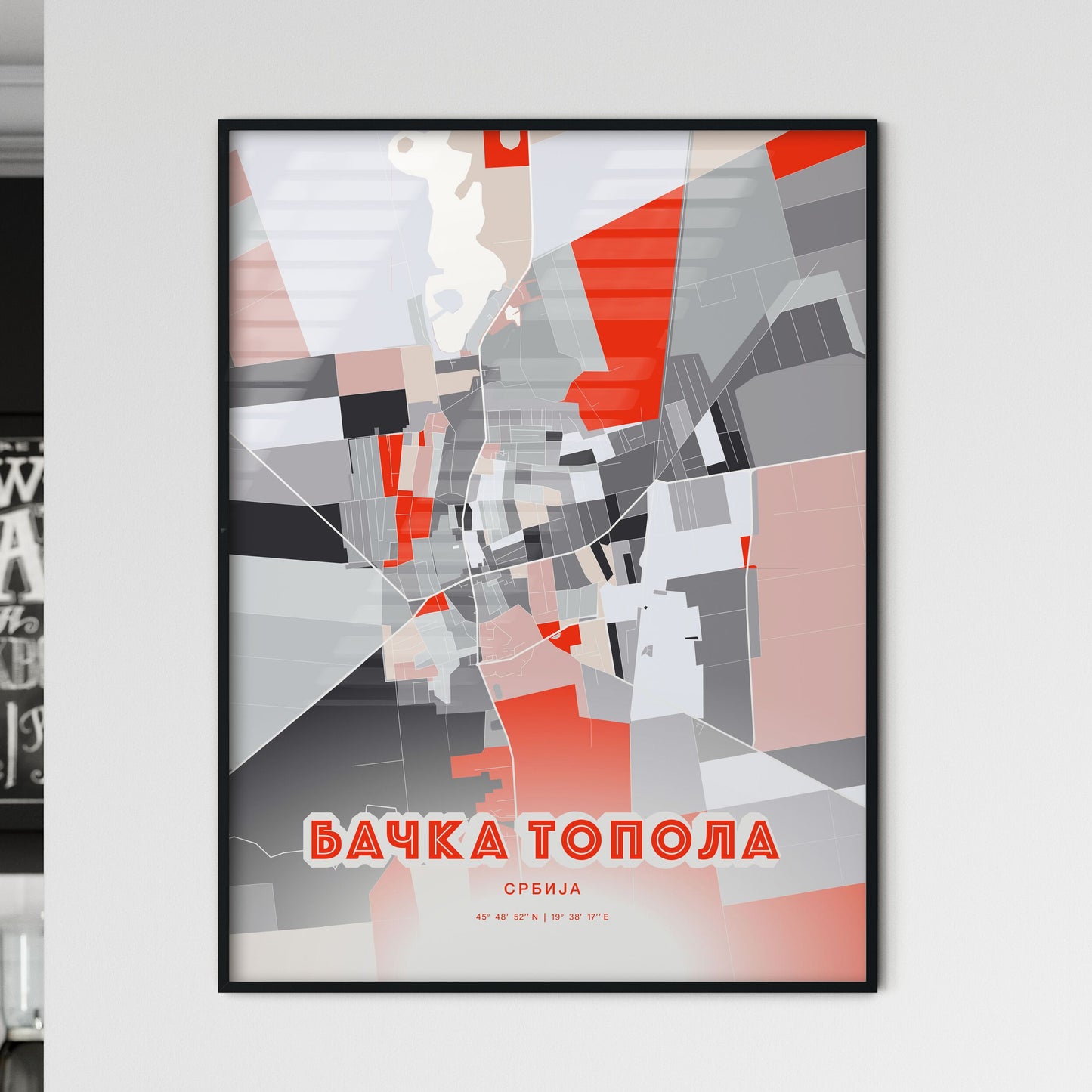 Colorful BAČKA TOPOLA SERBIA Fine Art Map Modern