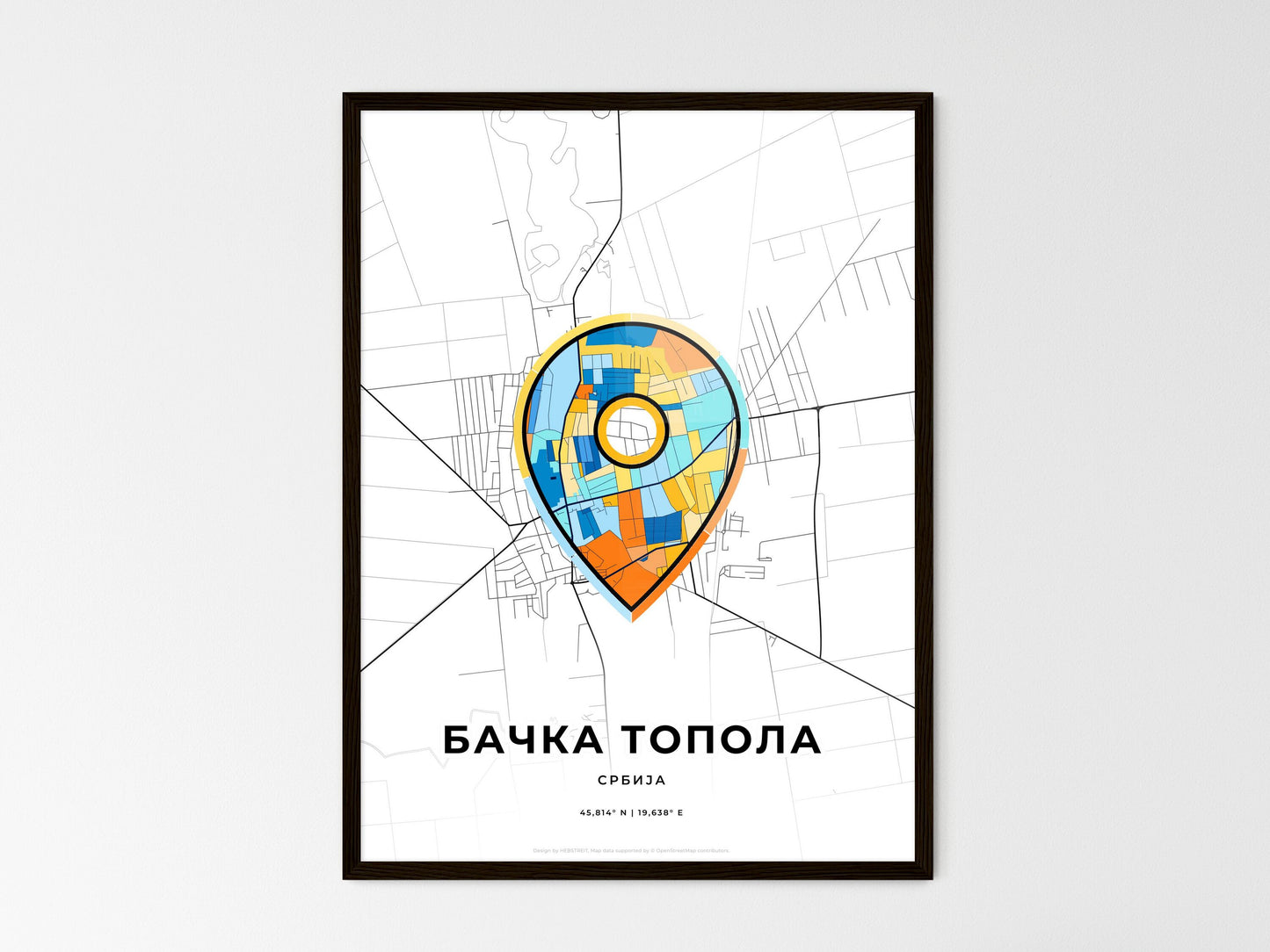 Bačka Topola Serbia wedding art map with pointer icon