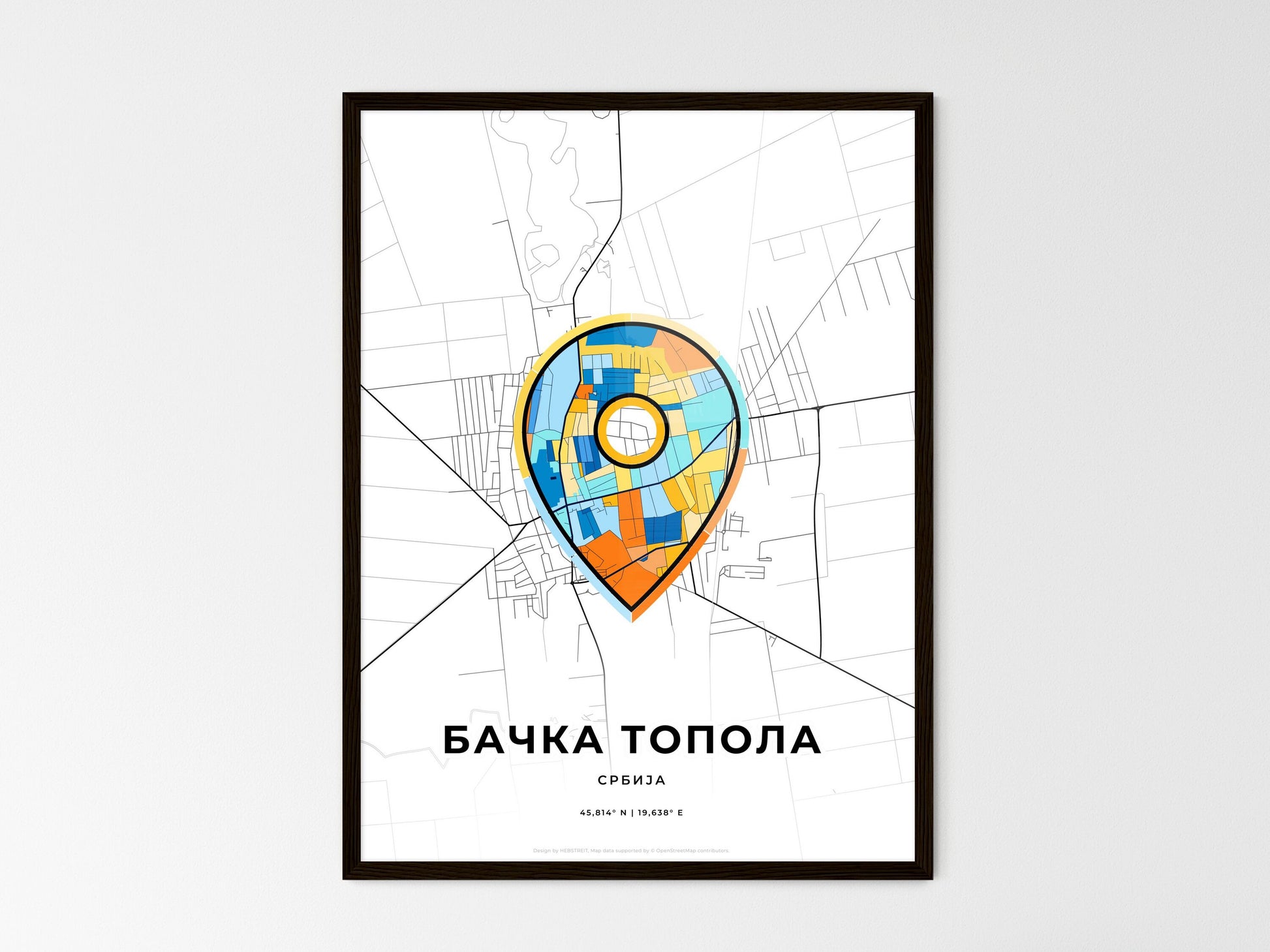 Bačka Topola Serbia wedding art map with pointer icon