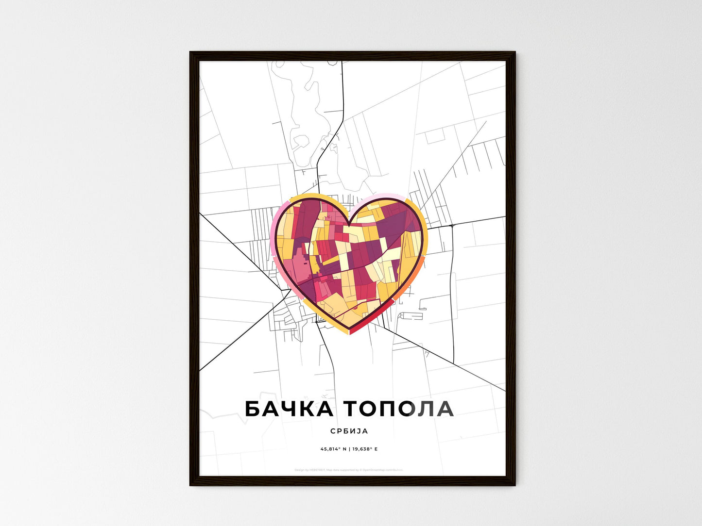 Bačka Topola Serbia wedding art map with heart icon