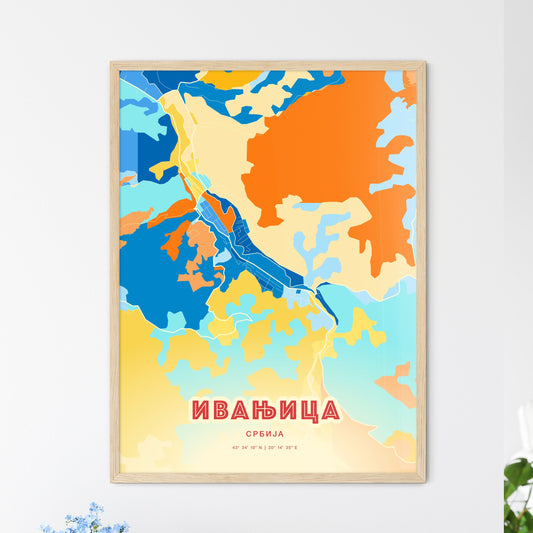 Colorful IVANJICA SERBIA Fine Art Map Blue Orange