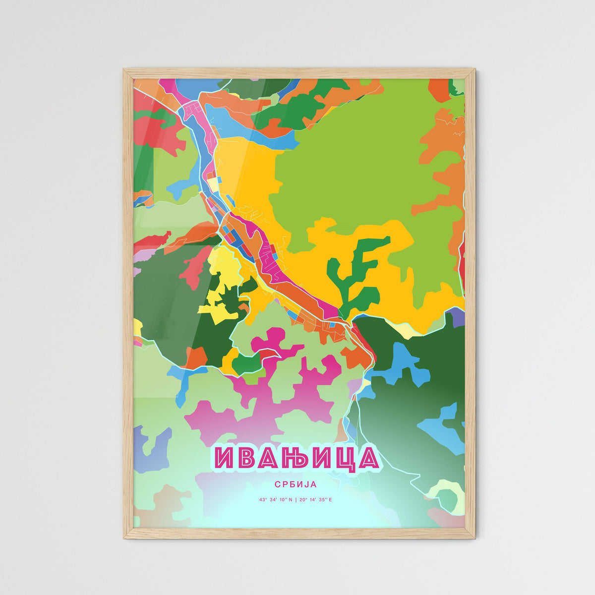 Colorful IVANJICA SERBIA Fine Art Map Crazy Colors