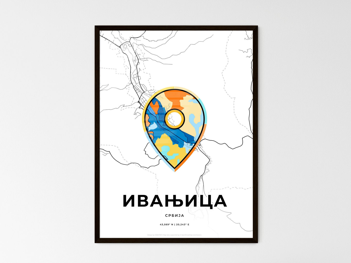 Ivanjica Serbia wedding art map with pointer icon