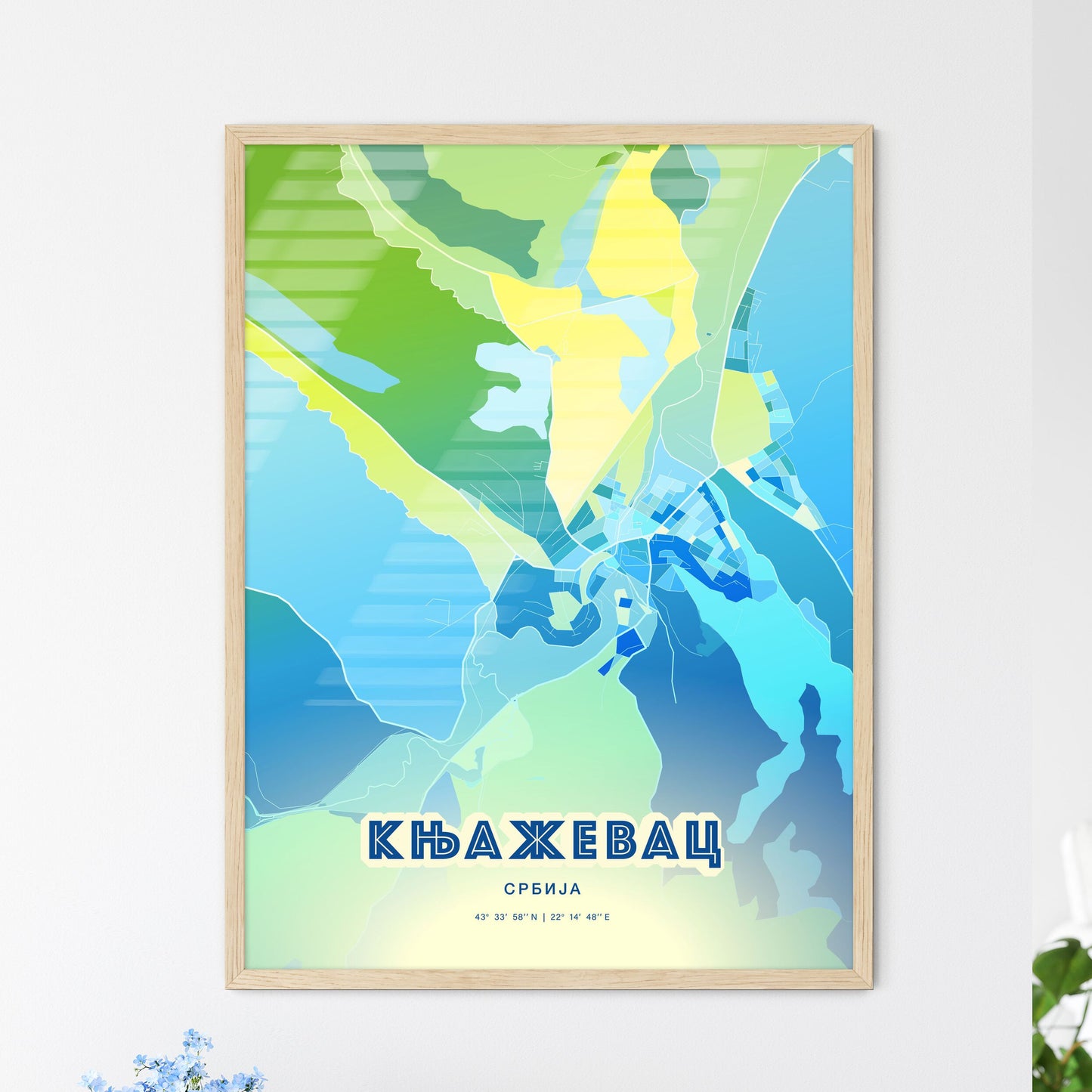 Colorful KNJAŽEVAC SERBIA Fine Art Map Cool Blue