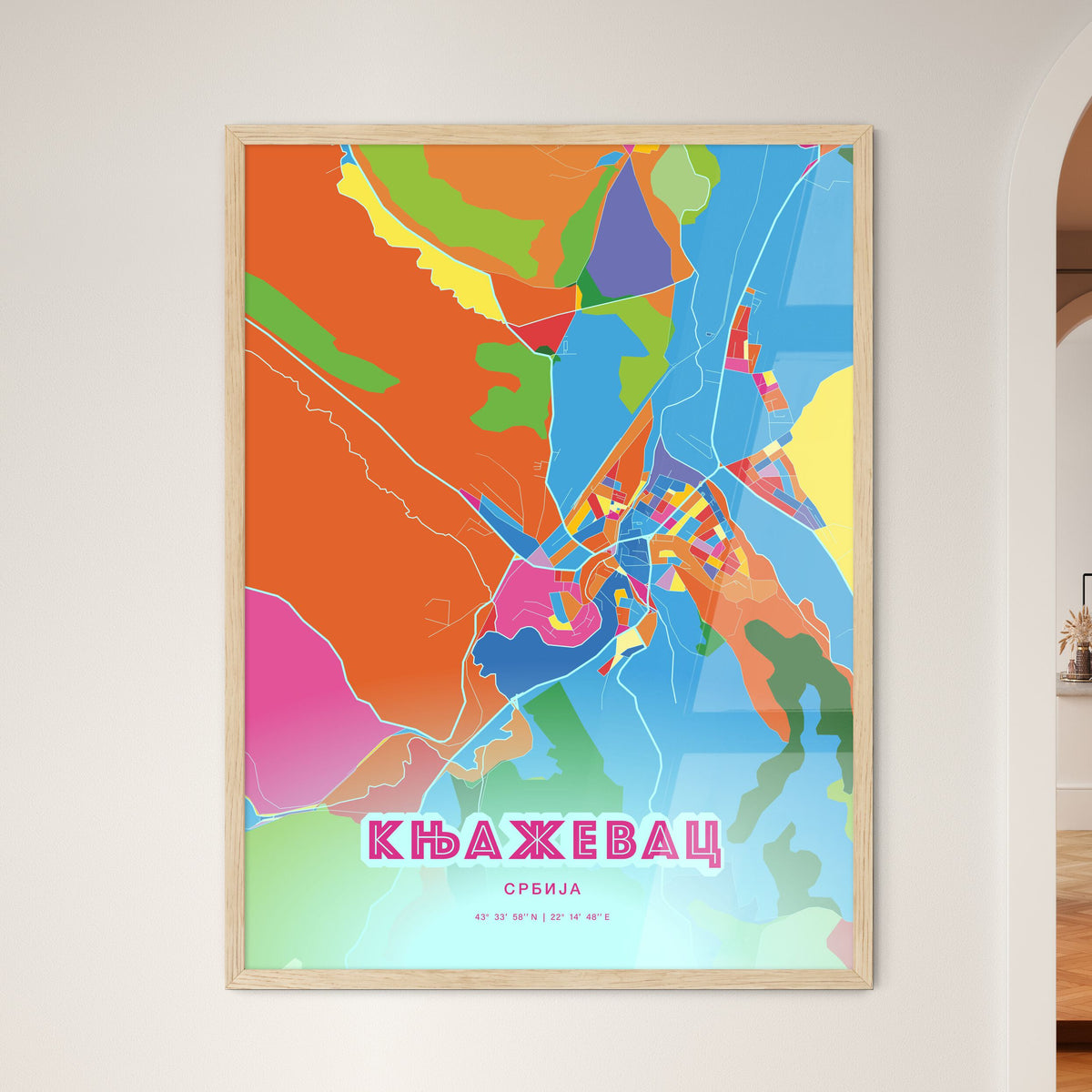 Colorful KNJAŽEVAC SERBIA Fine Art Map Crazy Colors