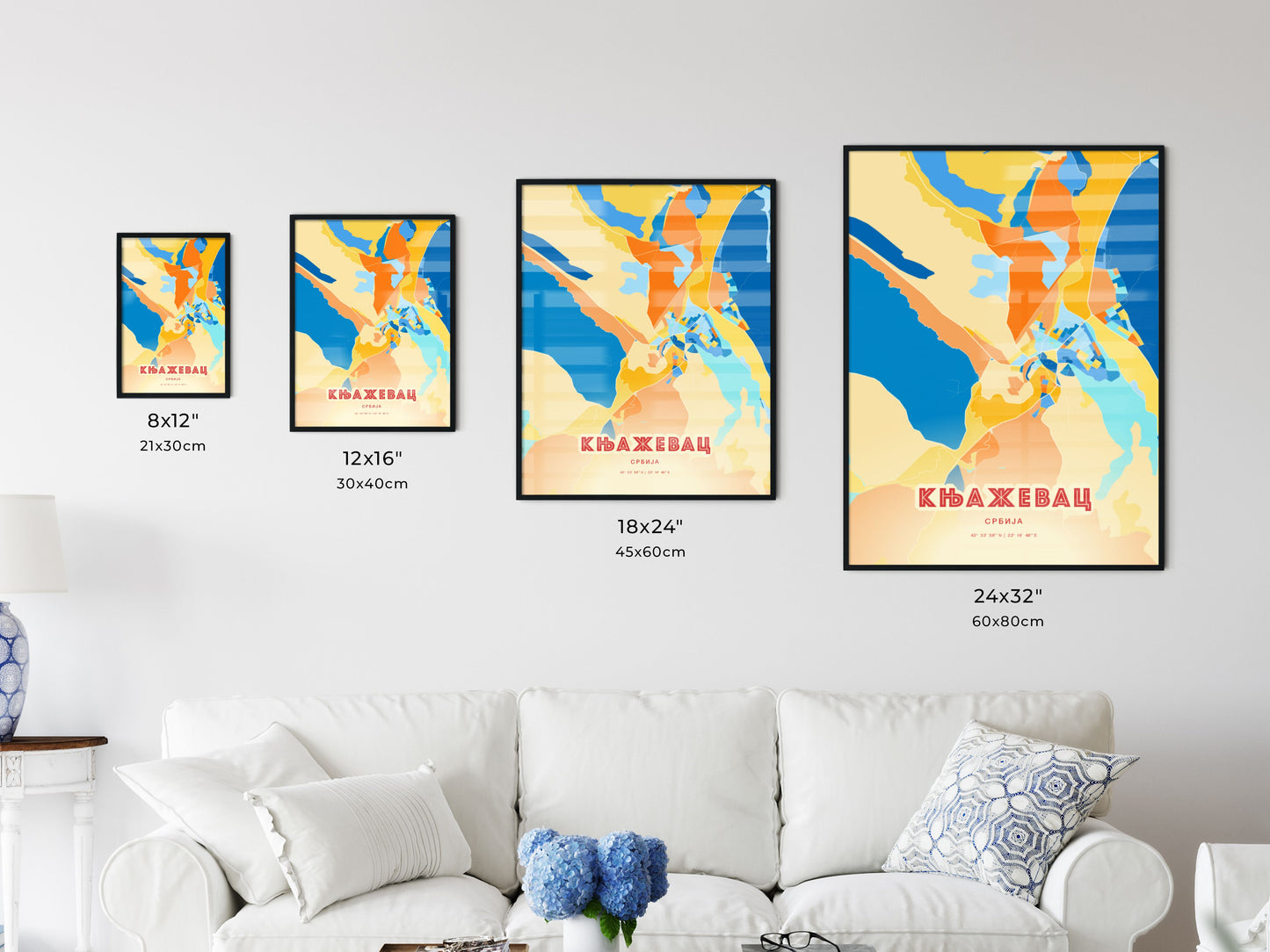 Colorful KNJAŽEVAC SERBIA Fine Art Map Blue Orange