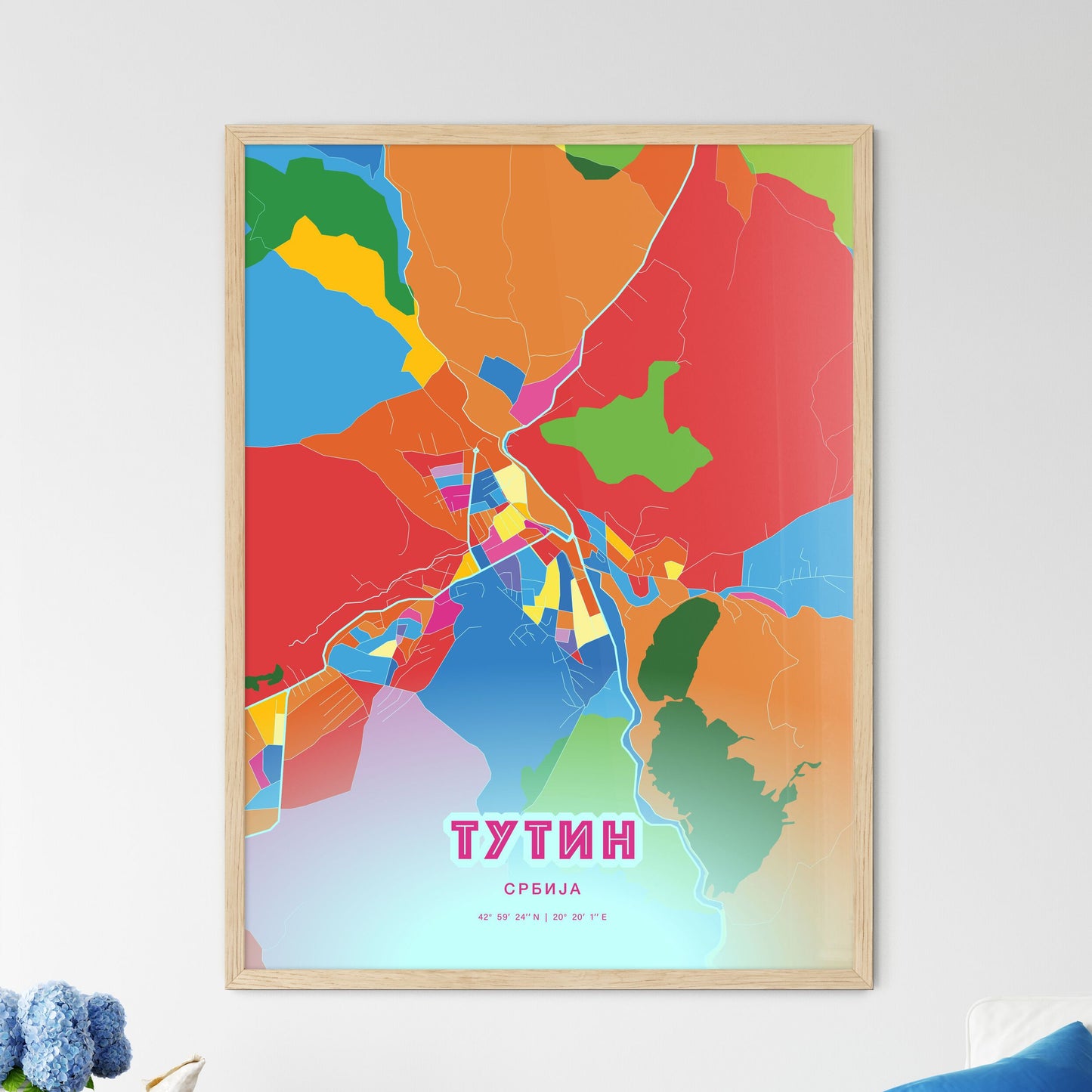 Colorful TUTIN SERBIA Fine Art Map Crazy Colors