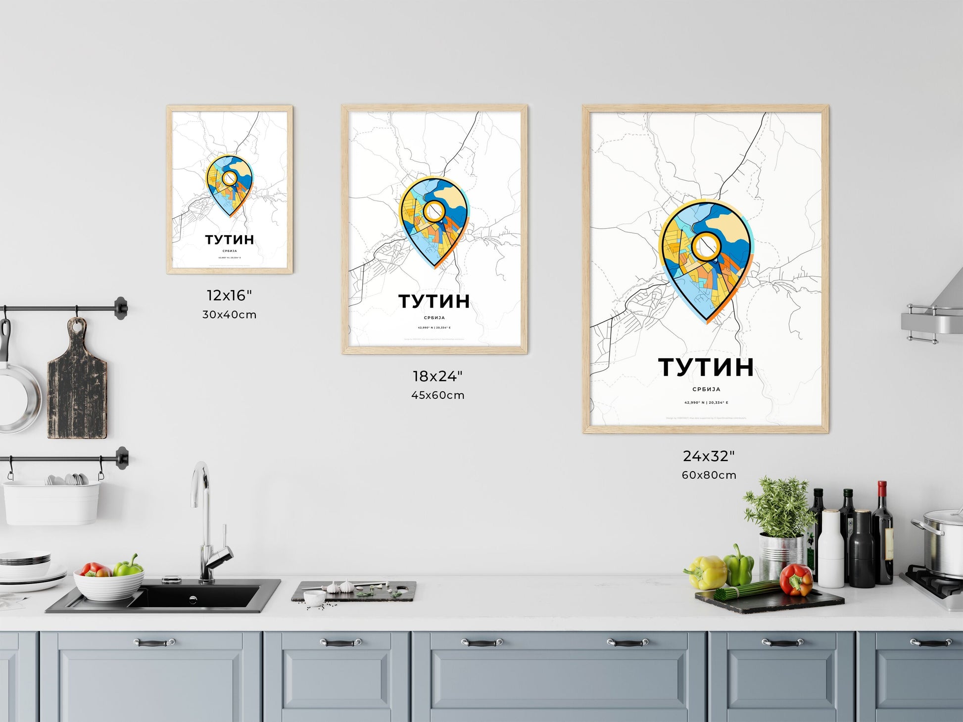 TUTIN SERBIA minimal art map with a colorful icon. Where it all began, Couple map gift.