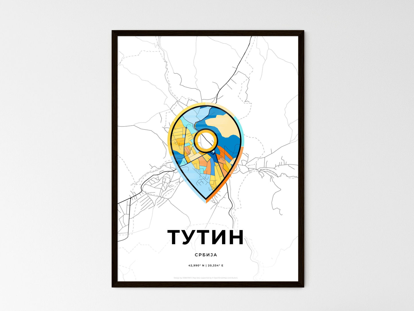 Tutin Serbia wedding art map with pointer icon