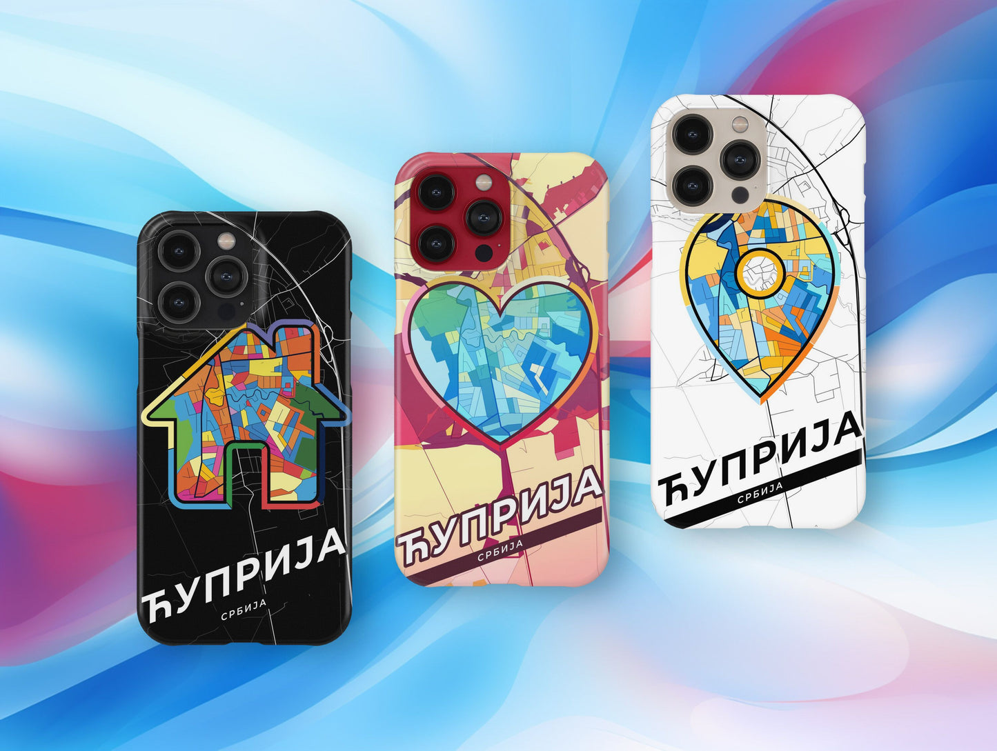 Ćuprija Serbia slim phone case with colorful icon. Birthday, wedding or housewarming gift. Couple match cases.