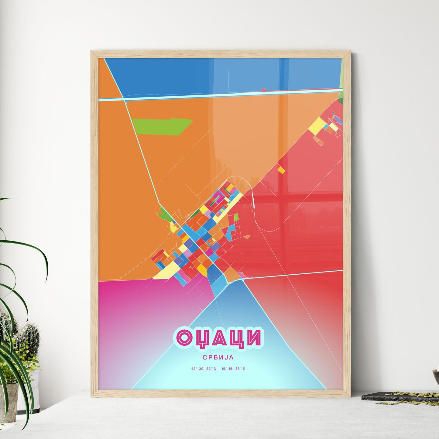 Colorful ODŽACI SERBIA Fine Art Map Crazy Colors