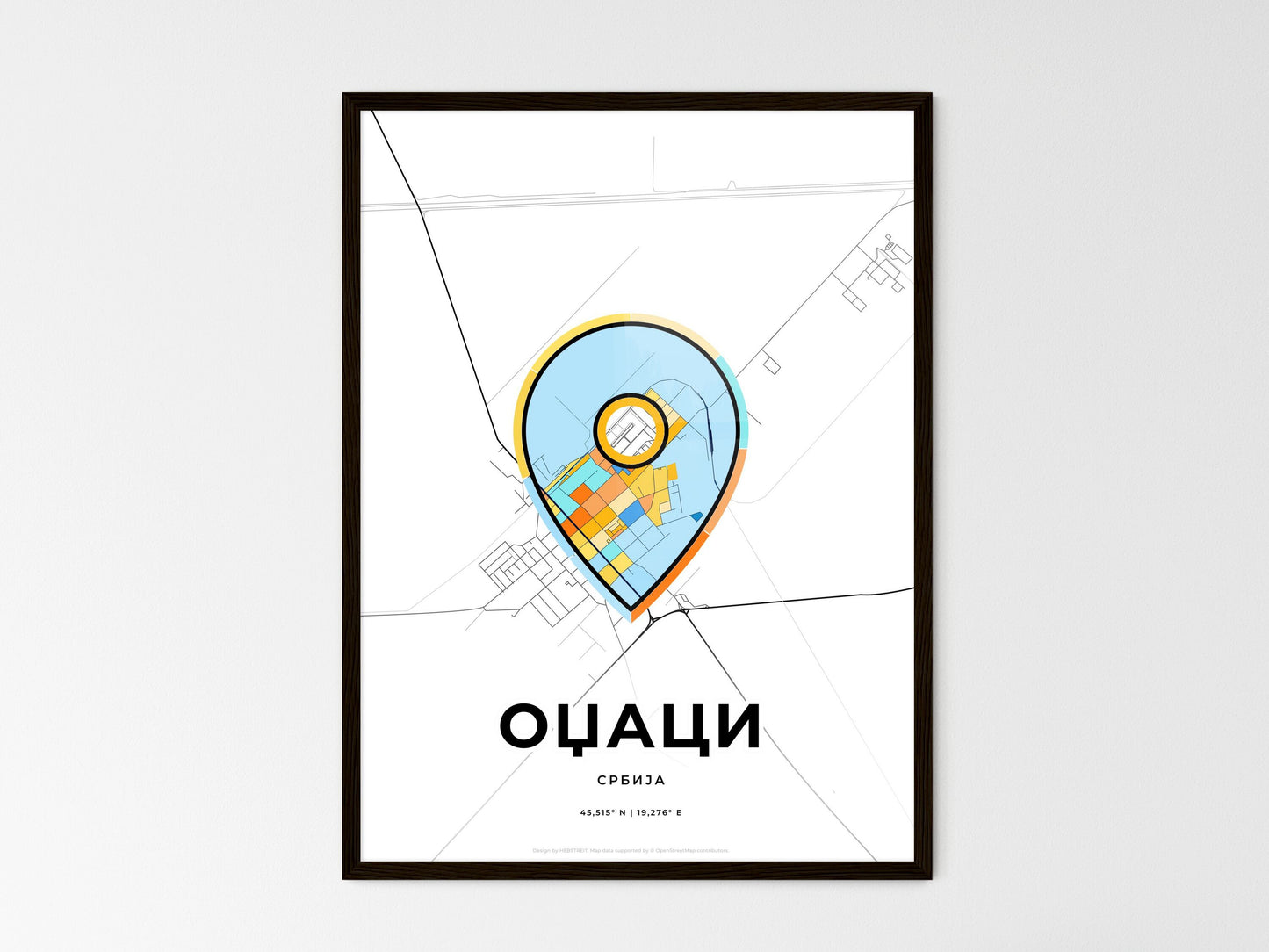 Odžaci Serbia wedding art map with pointer icon