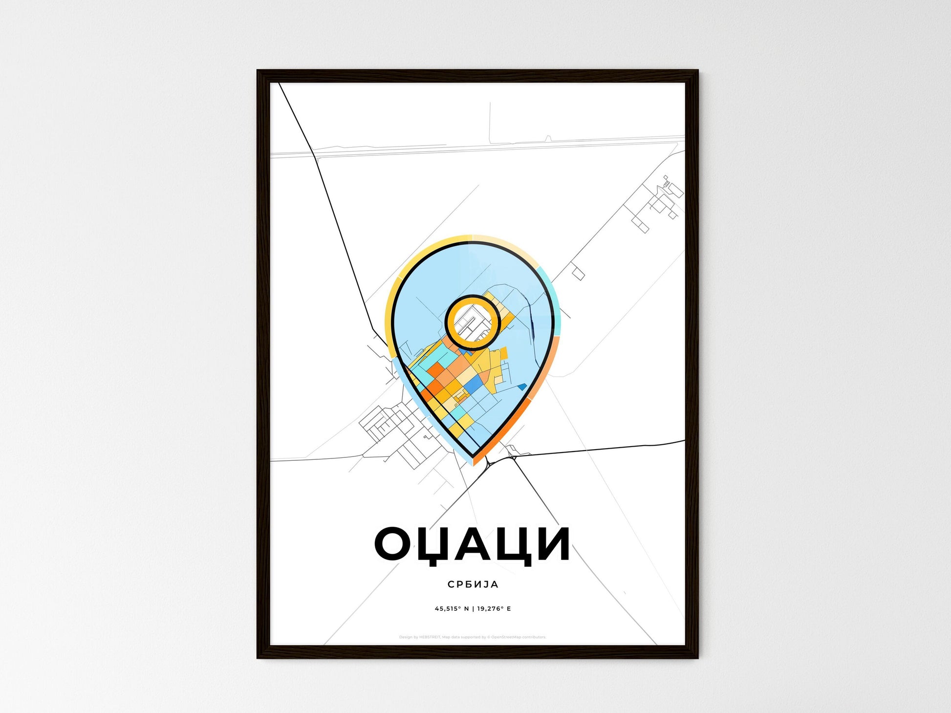 Odžaci Serbia wedding art map with pointer icon