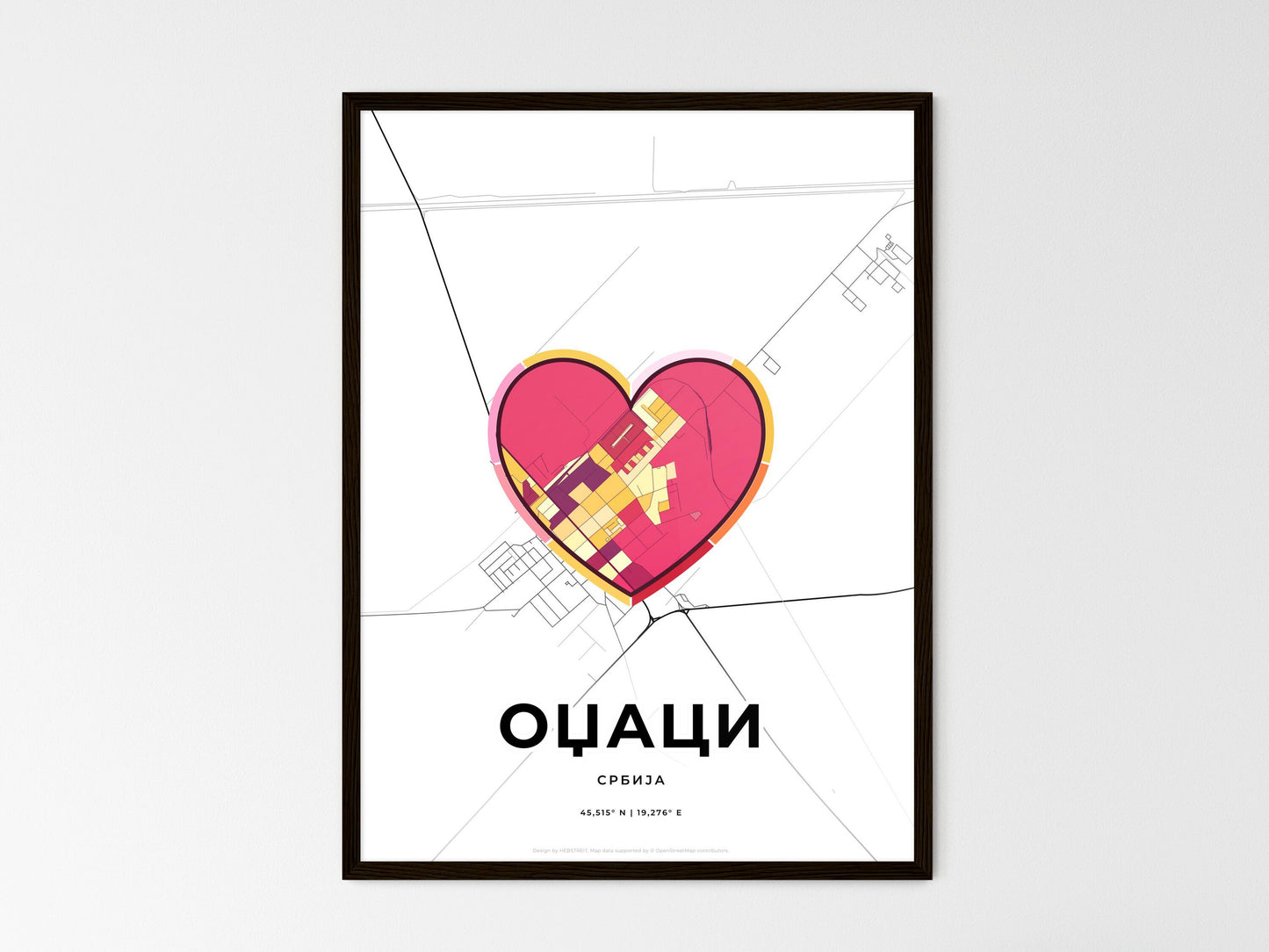 Odžaci Serbia wedding art map with heart icon
