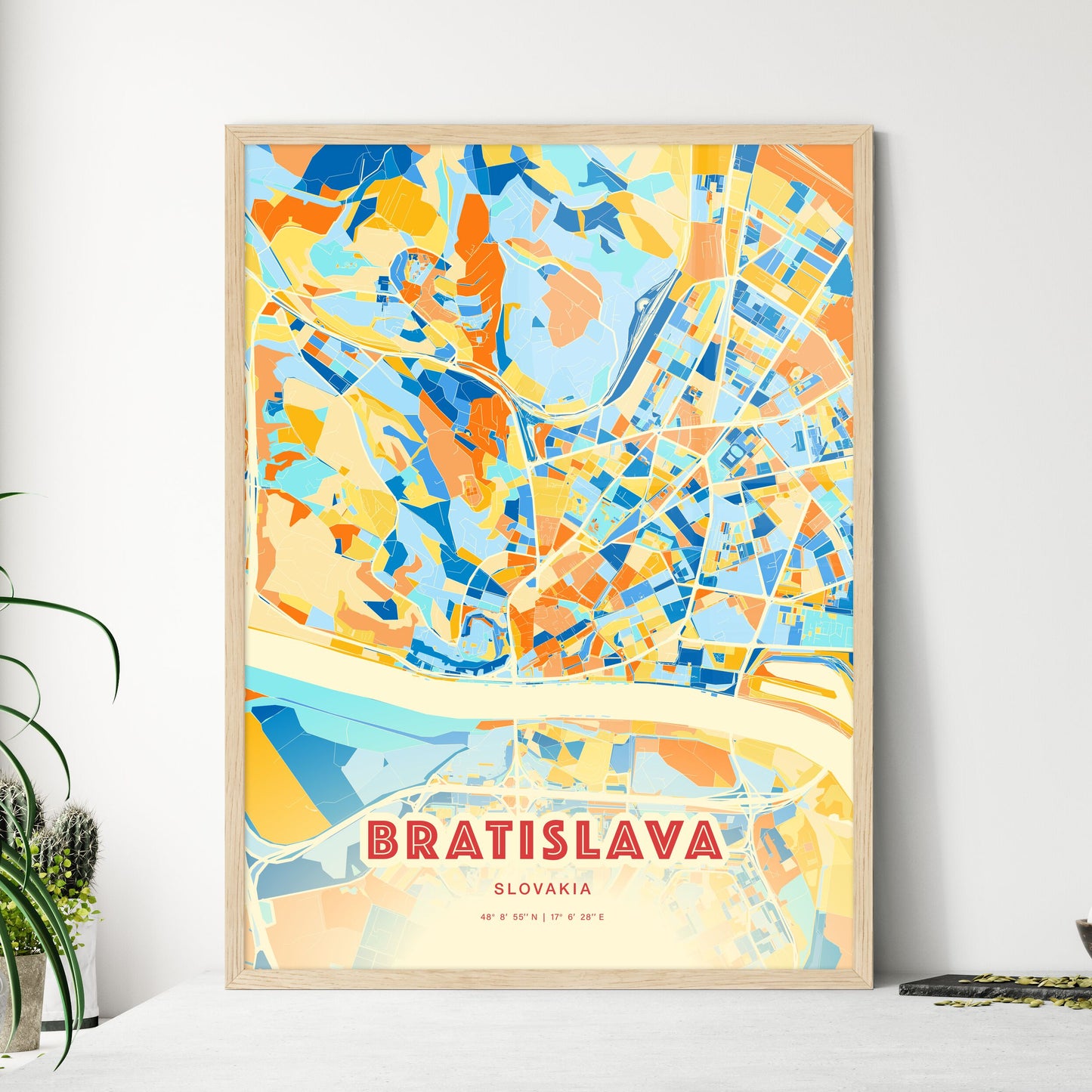 Colorful Bratislava Slovakia Fine Art Map Blue Orange