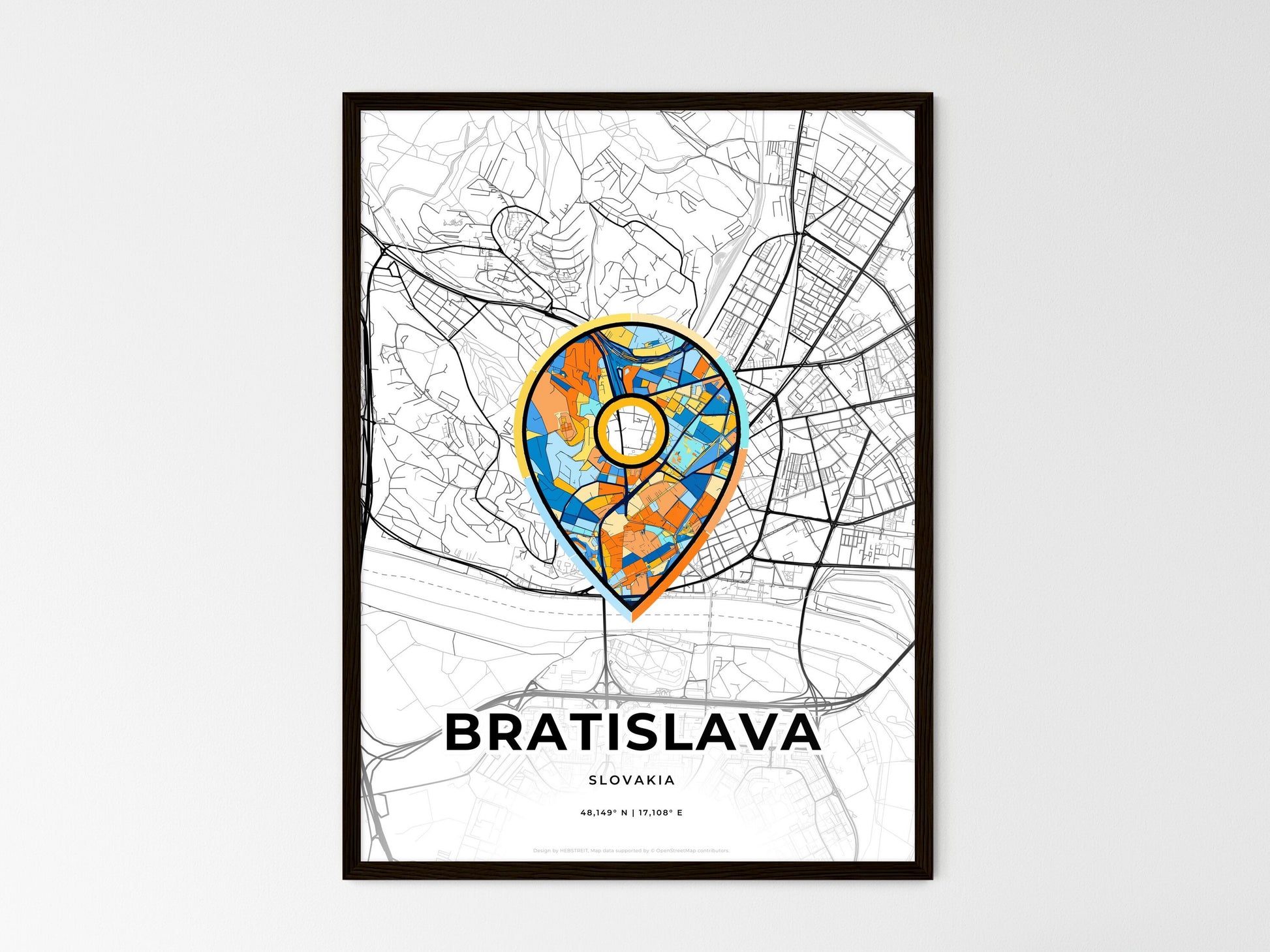 BRATISLAVA SLOVAKIA minimal art map with a colorful icon. Where it all began, Couple map gift. Style 1