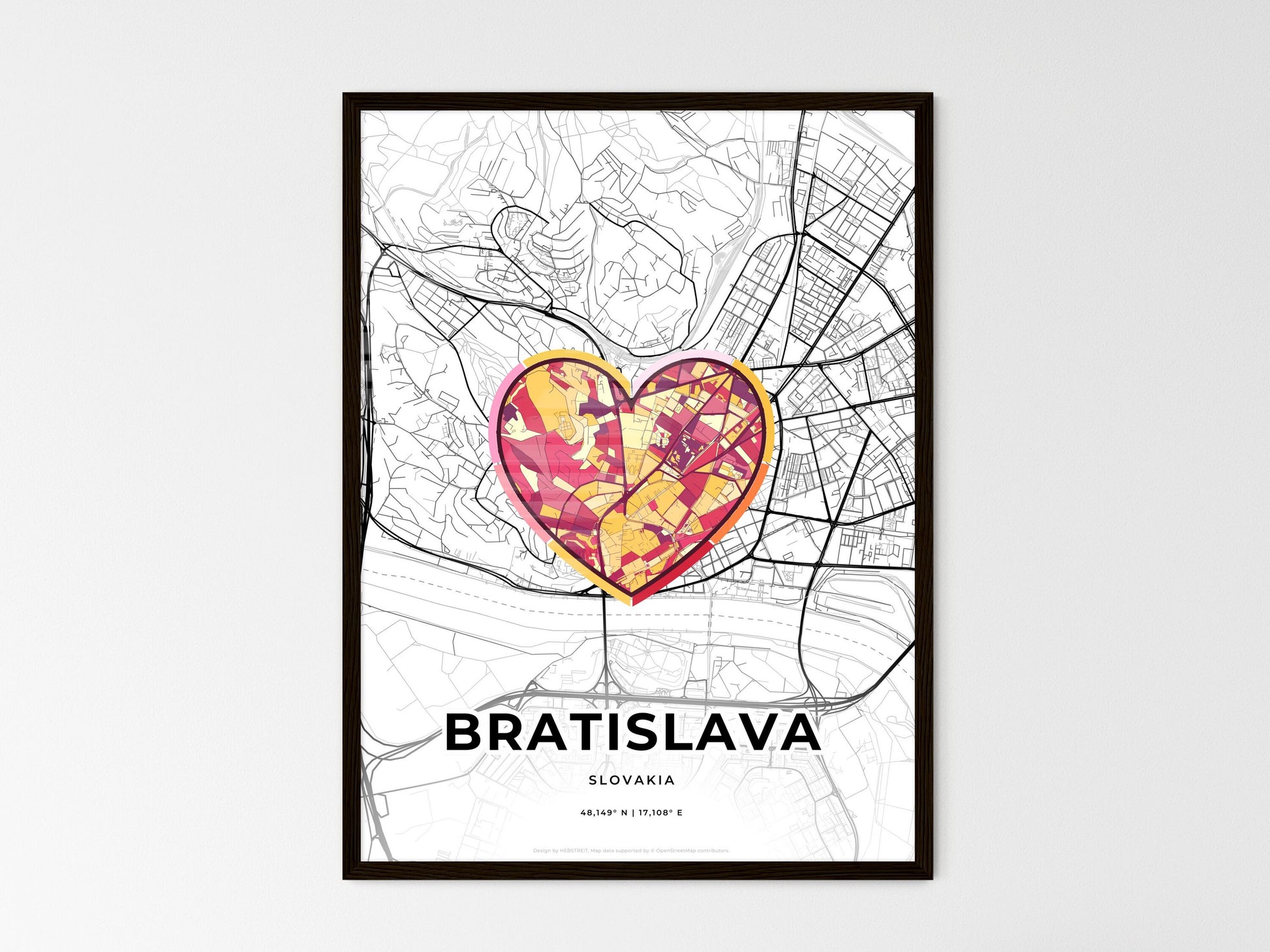 BRATISLAVA SLOVAKIA minimal art map with a colorful icon. Where it all began, Couple map gift. Style 2