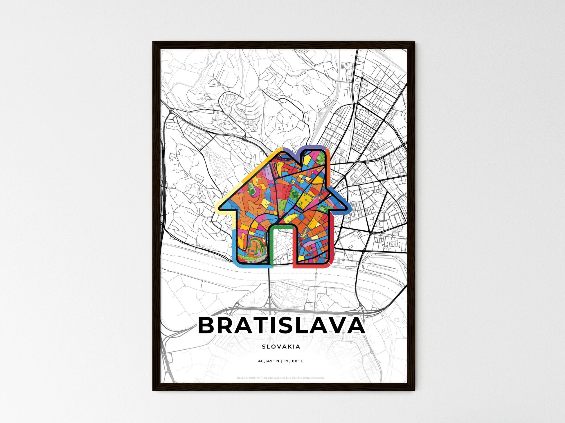 BRATISLAVA SLOVAKIA minimal art map with a colorful icon. Where it all began, Couple map gift. Style 3