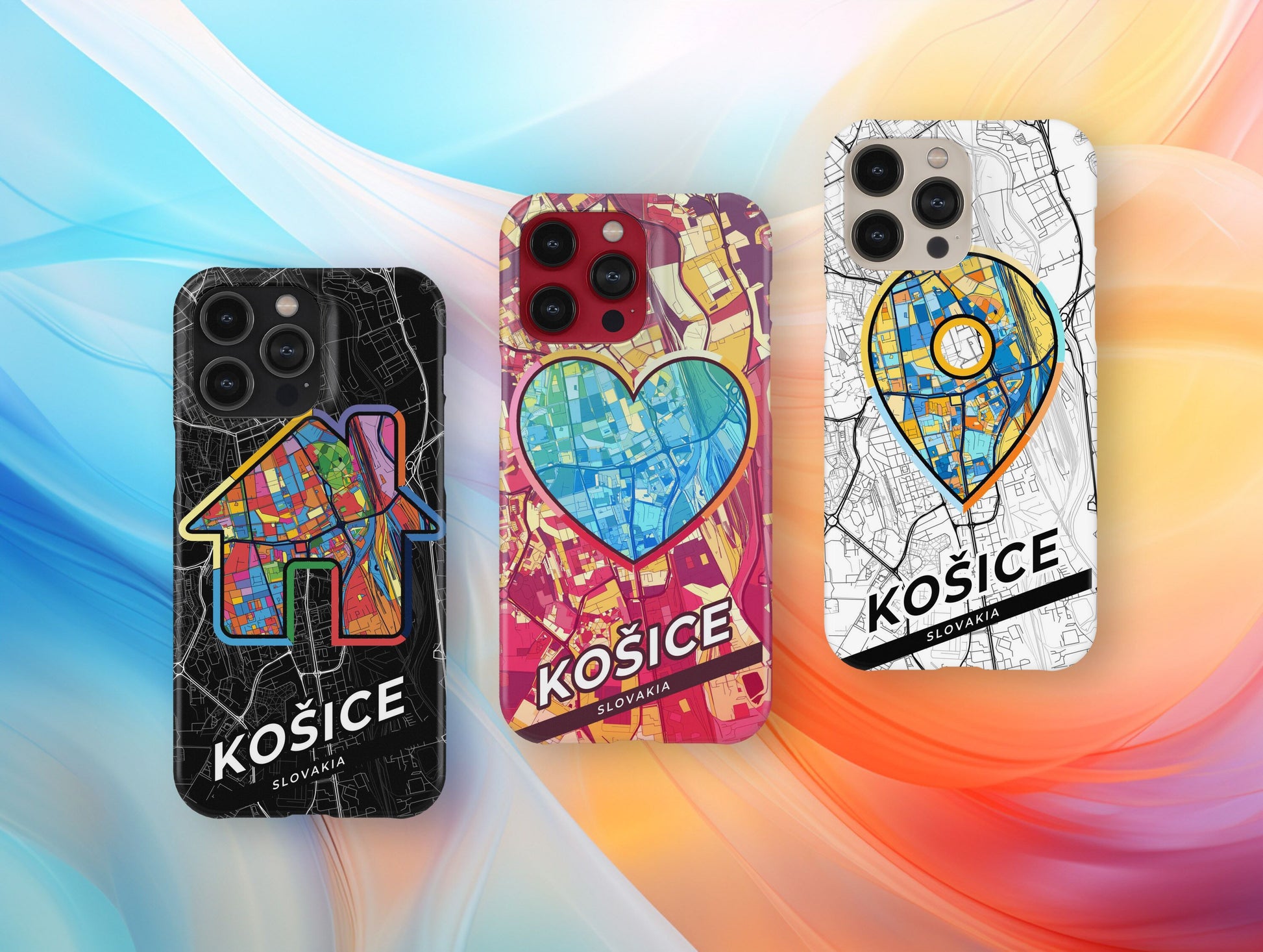 Košice Slovakia slim phone case with colorful icon. Birthday, wedding or housewarming gift. Couple match cases.