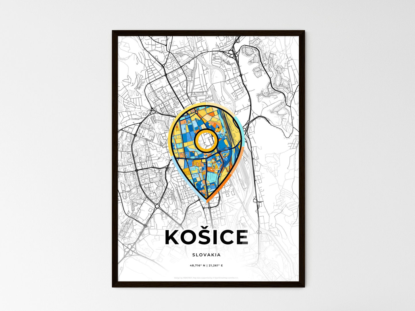 Košice Slovakia wedding art map with pointer icon