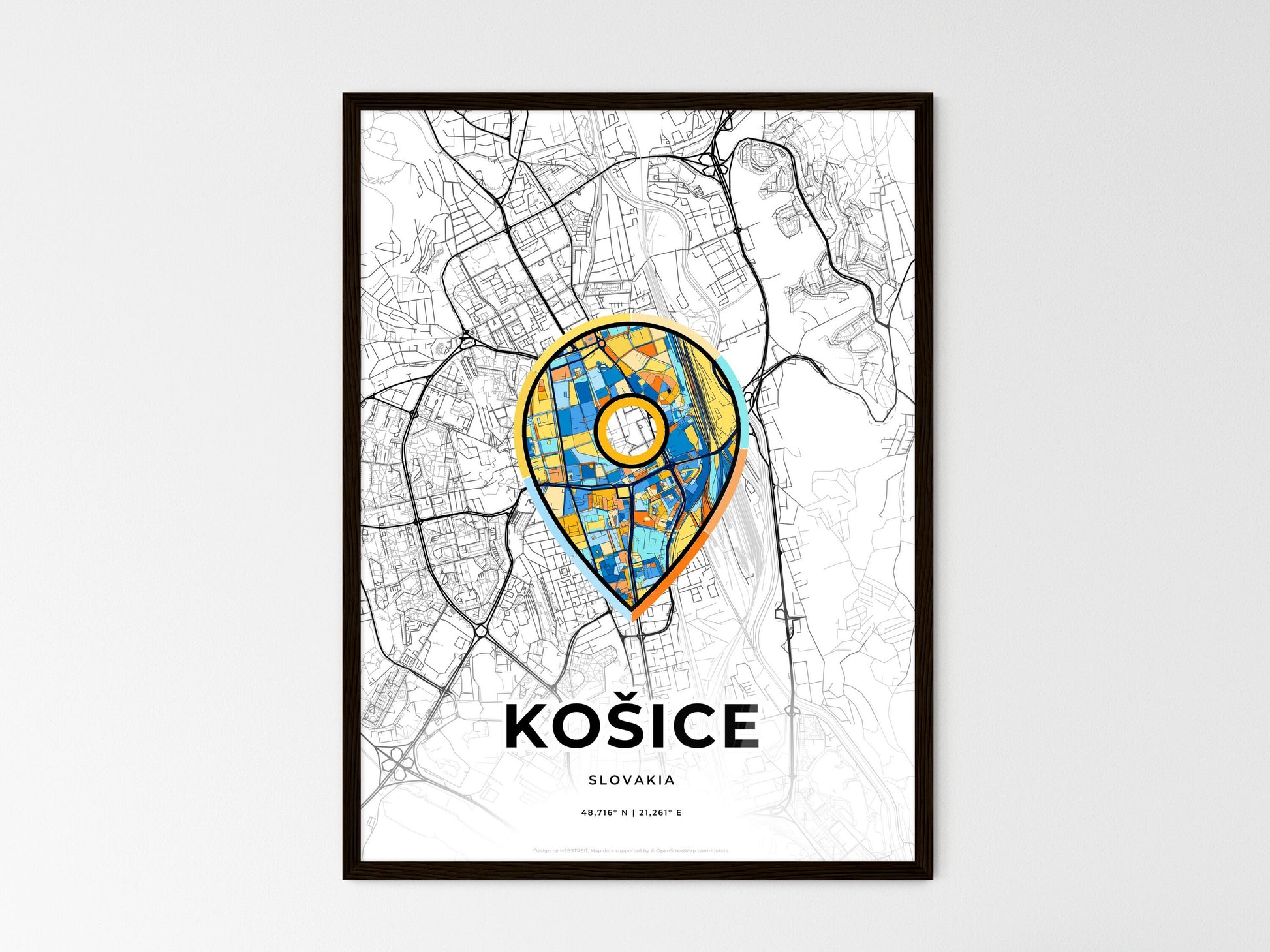 Košice Slovakia wedding art map with pointer icon