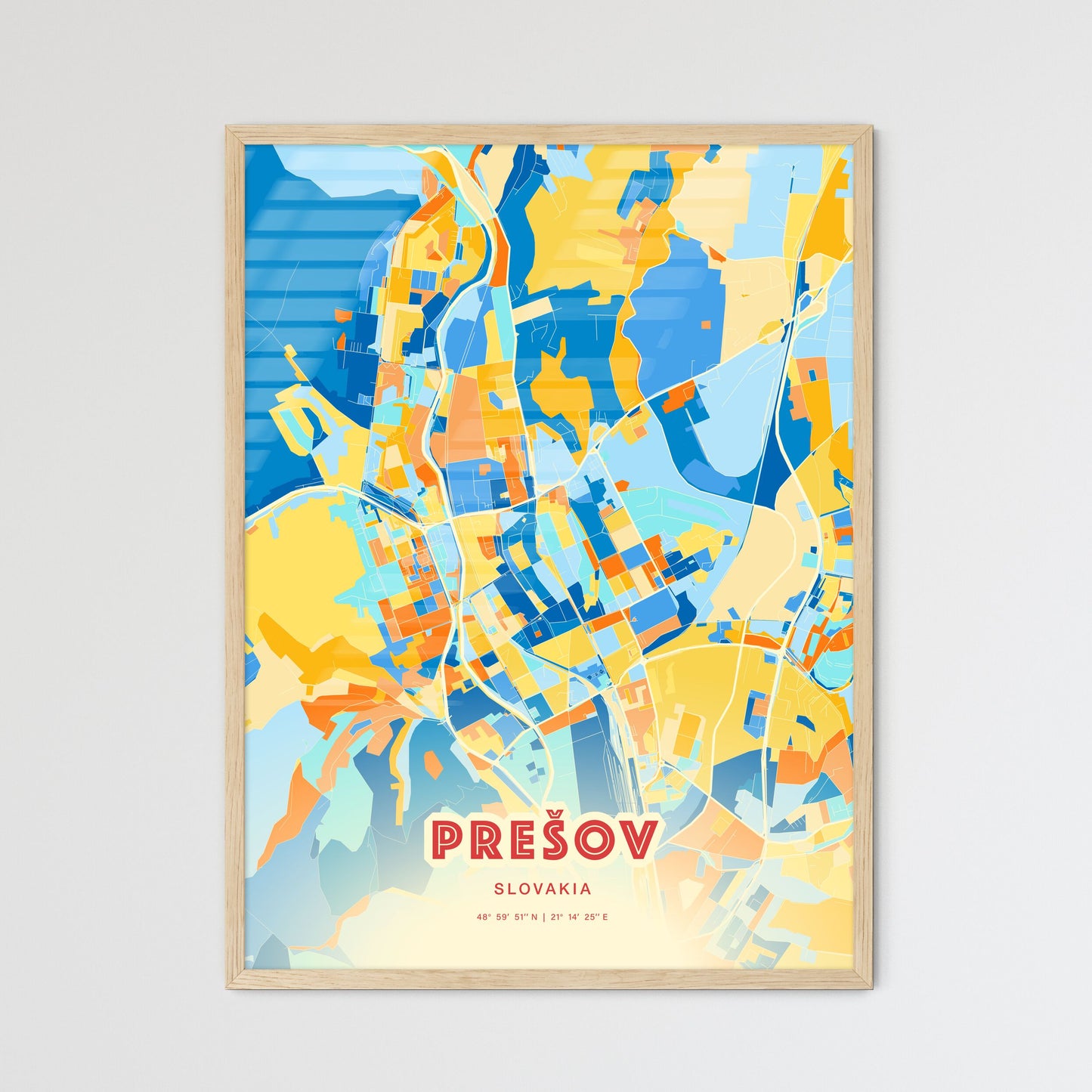 Colorful Prešov Slovakia Fine Art Map Blue Orange