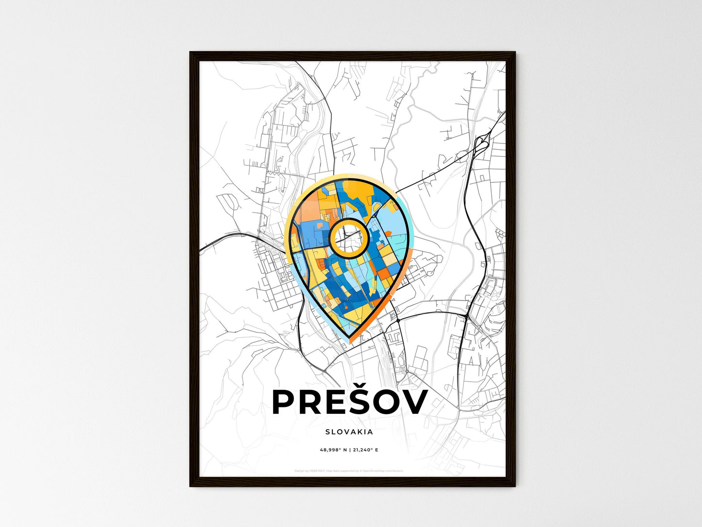Prešov Slovakia wedding art map with pointer icon
