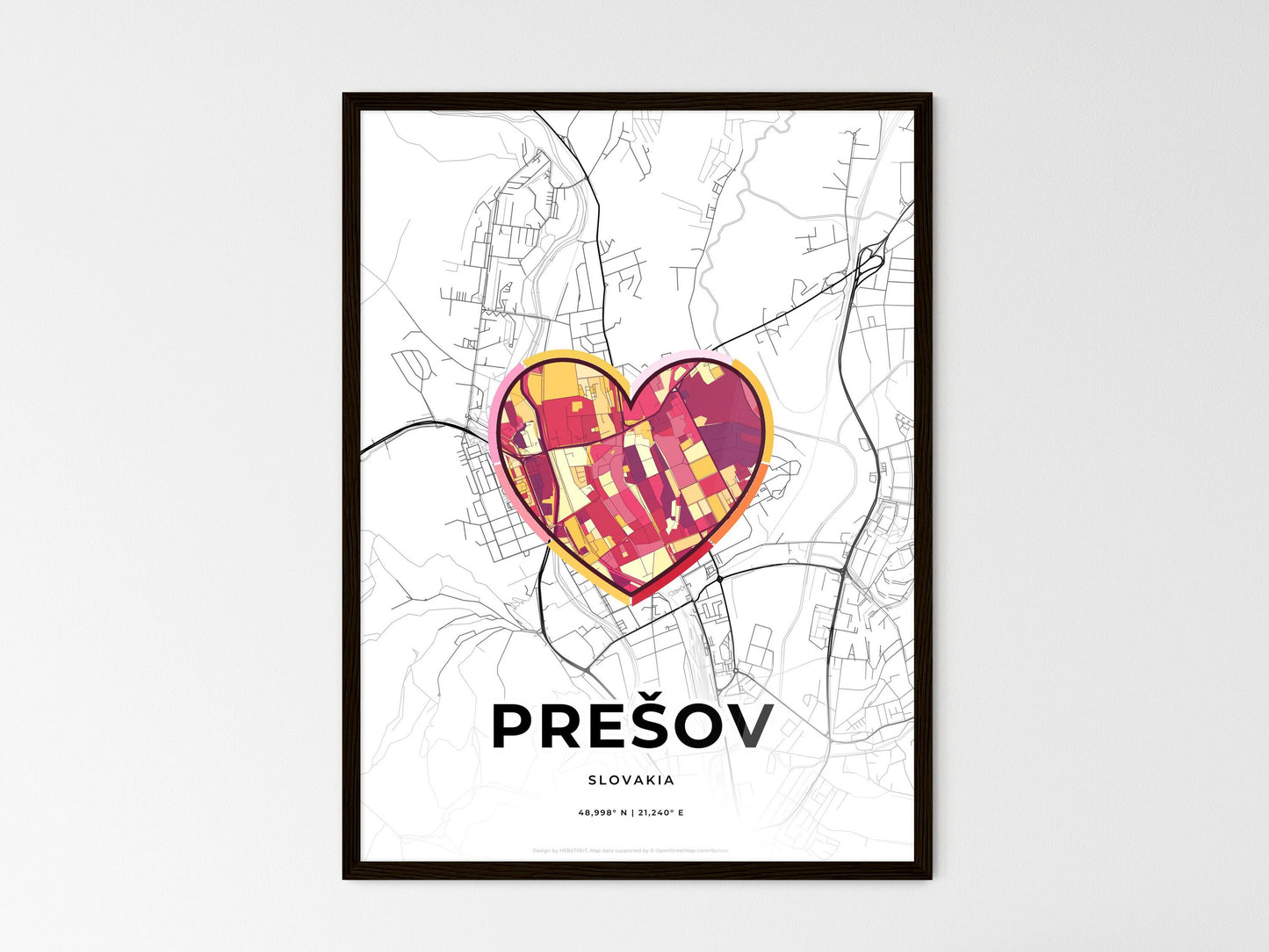 Prešov Slovakia wedding art map with heart icon
