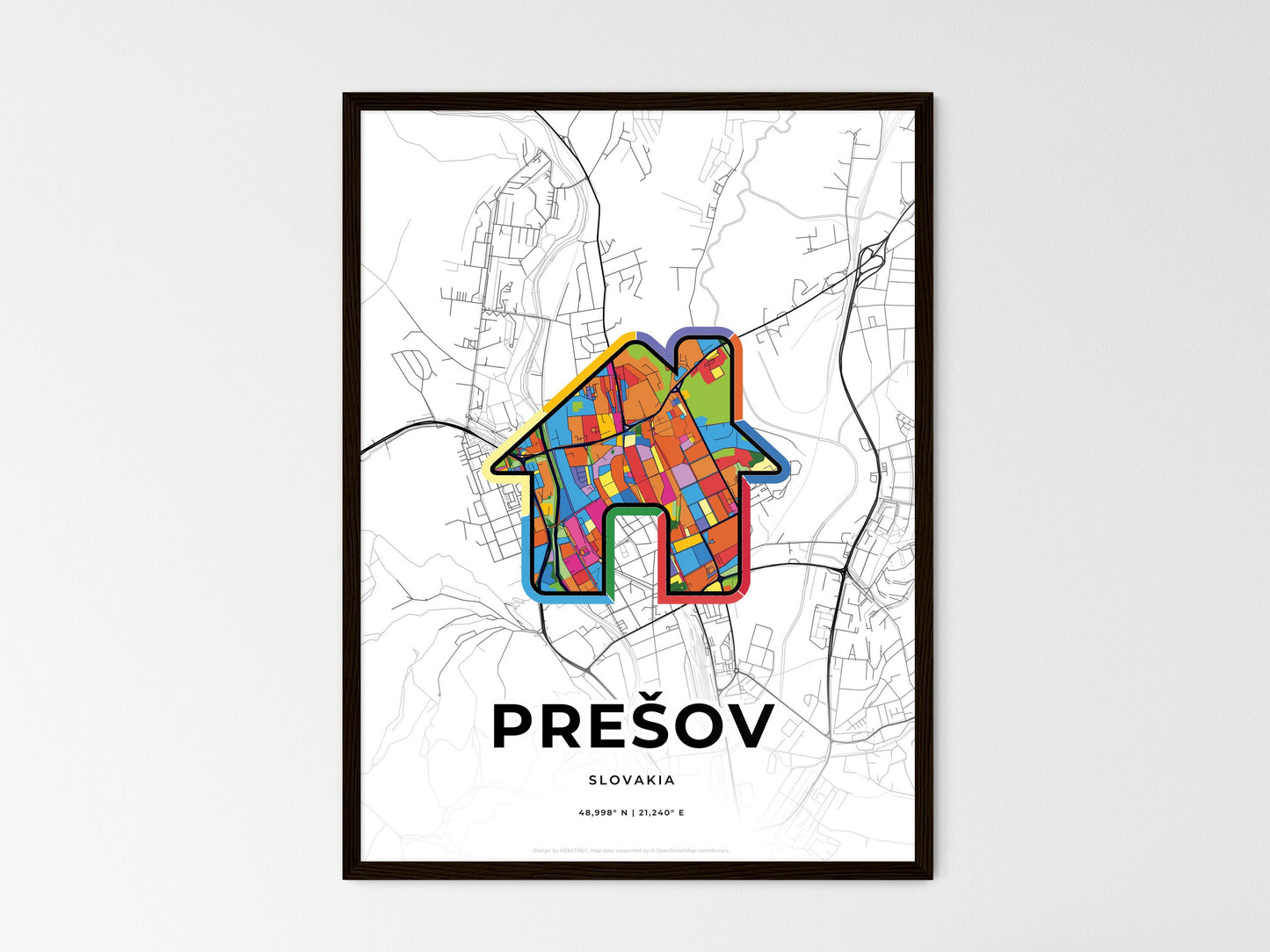 Prešov Slovakia wedding art map with home icon