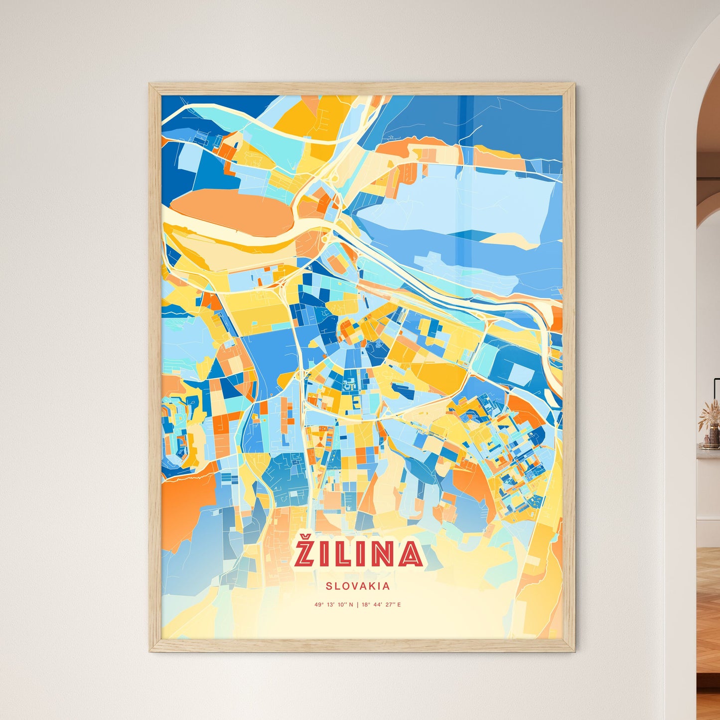 Colorful ŽILINA SLOVAKIA Fine Art Map Blue Orange