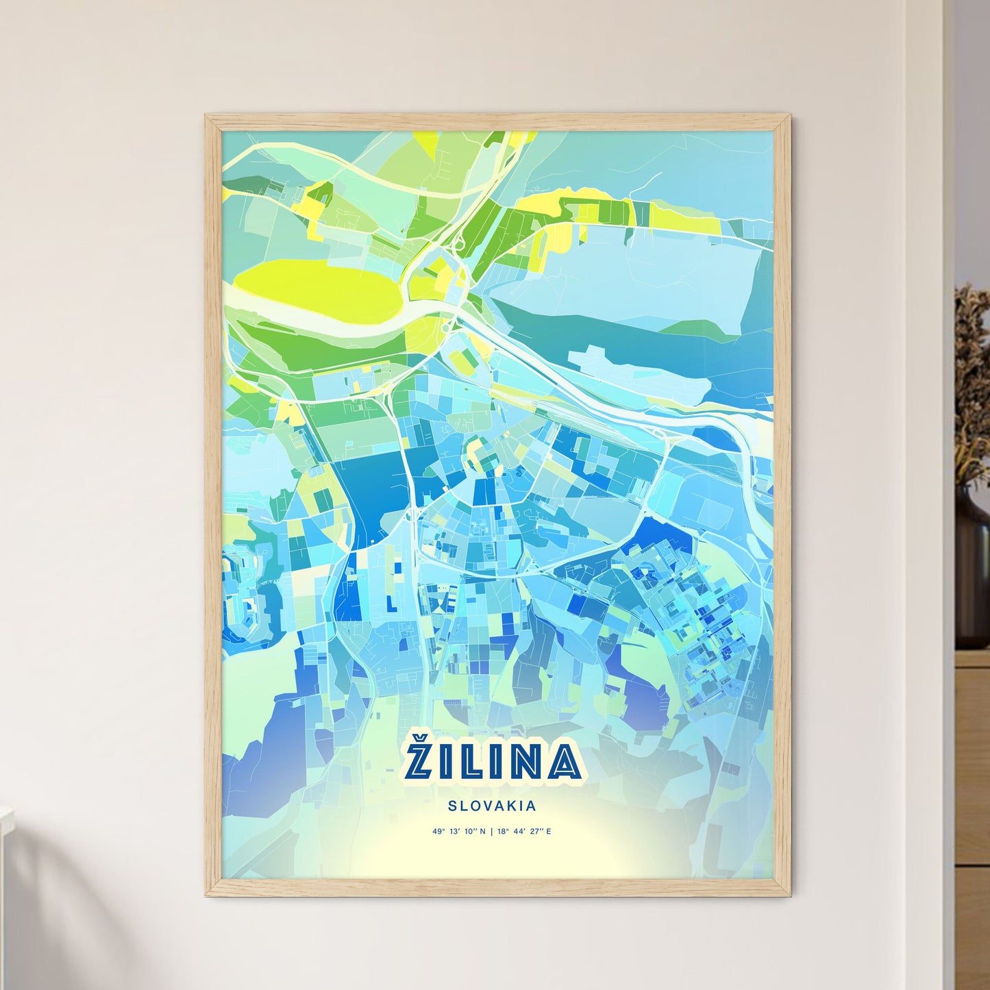 Colorful ŽILINA SLOVAKIA Fine Art Map Cool Blue