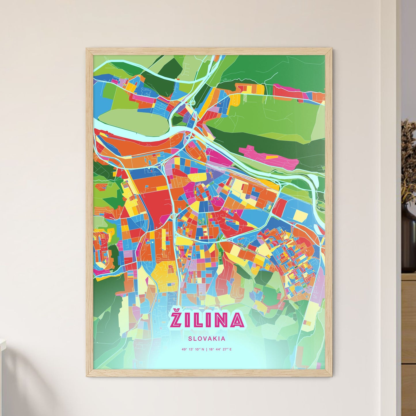 Colorful ŽILINA SLOVAKIA Fine Art Map Crazy Colors