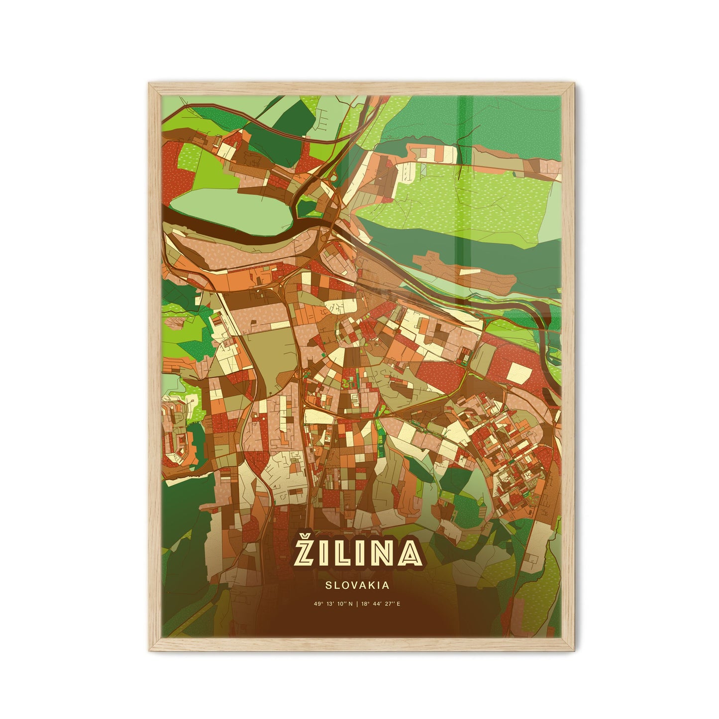 Colorful ŽILINA SLOVAKIA Fine Art Map Farmhouse