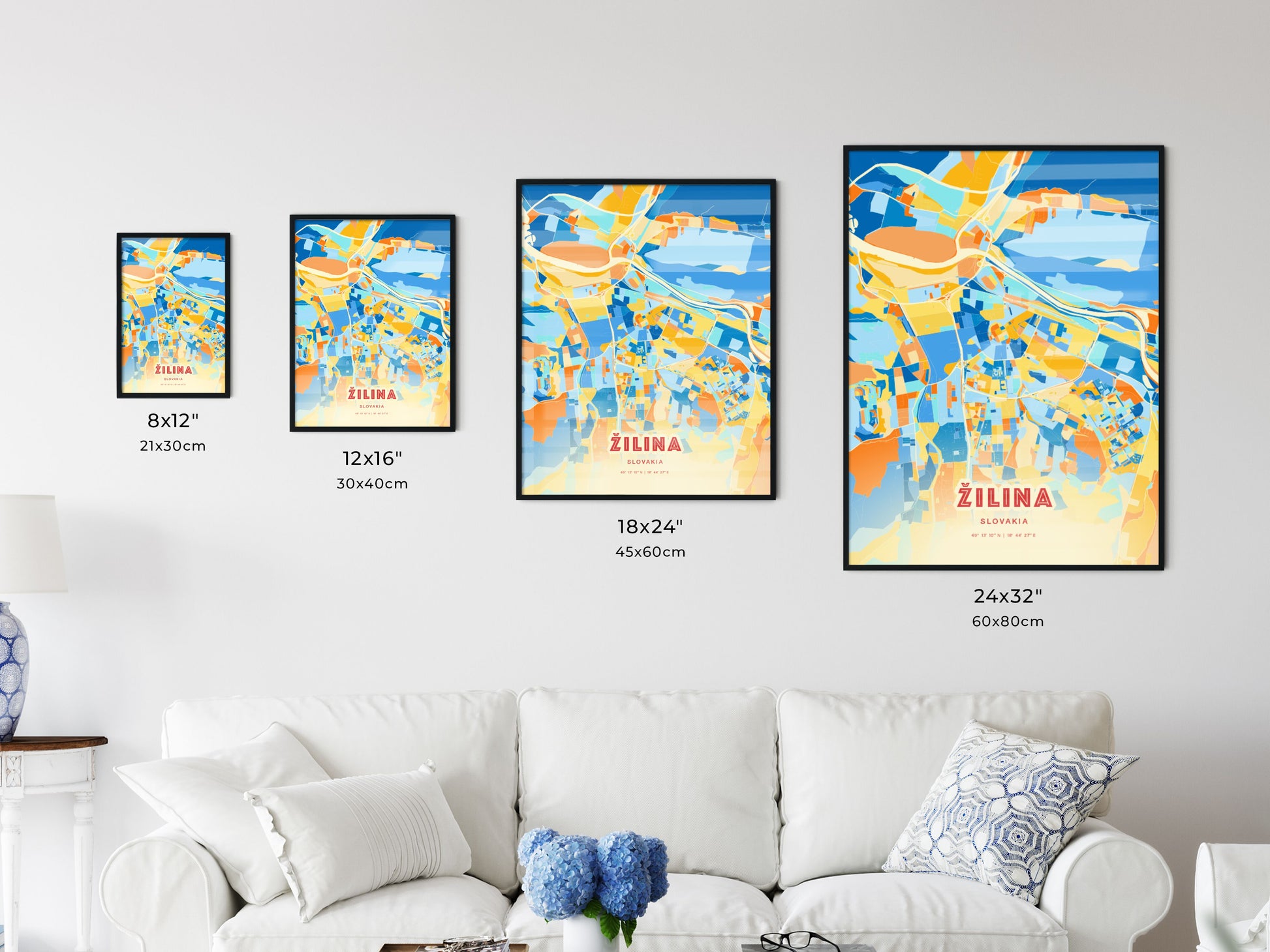 Colorful ŽILINA SLOVAKIA Fine Art Map Blue Orange