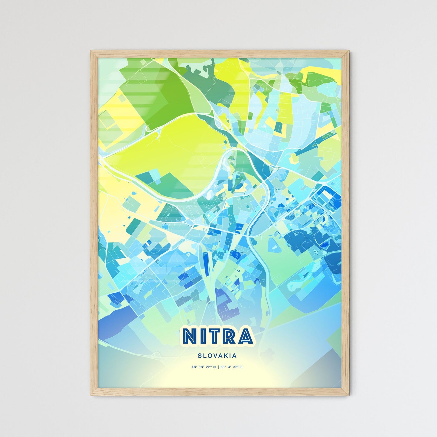 Colorful NITRA SLOVAKIA Fine Art Map Cool Blue