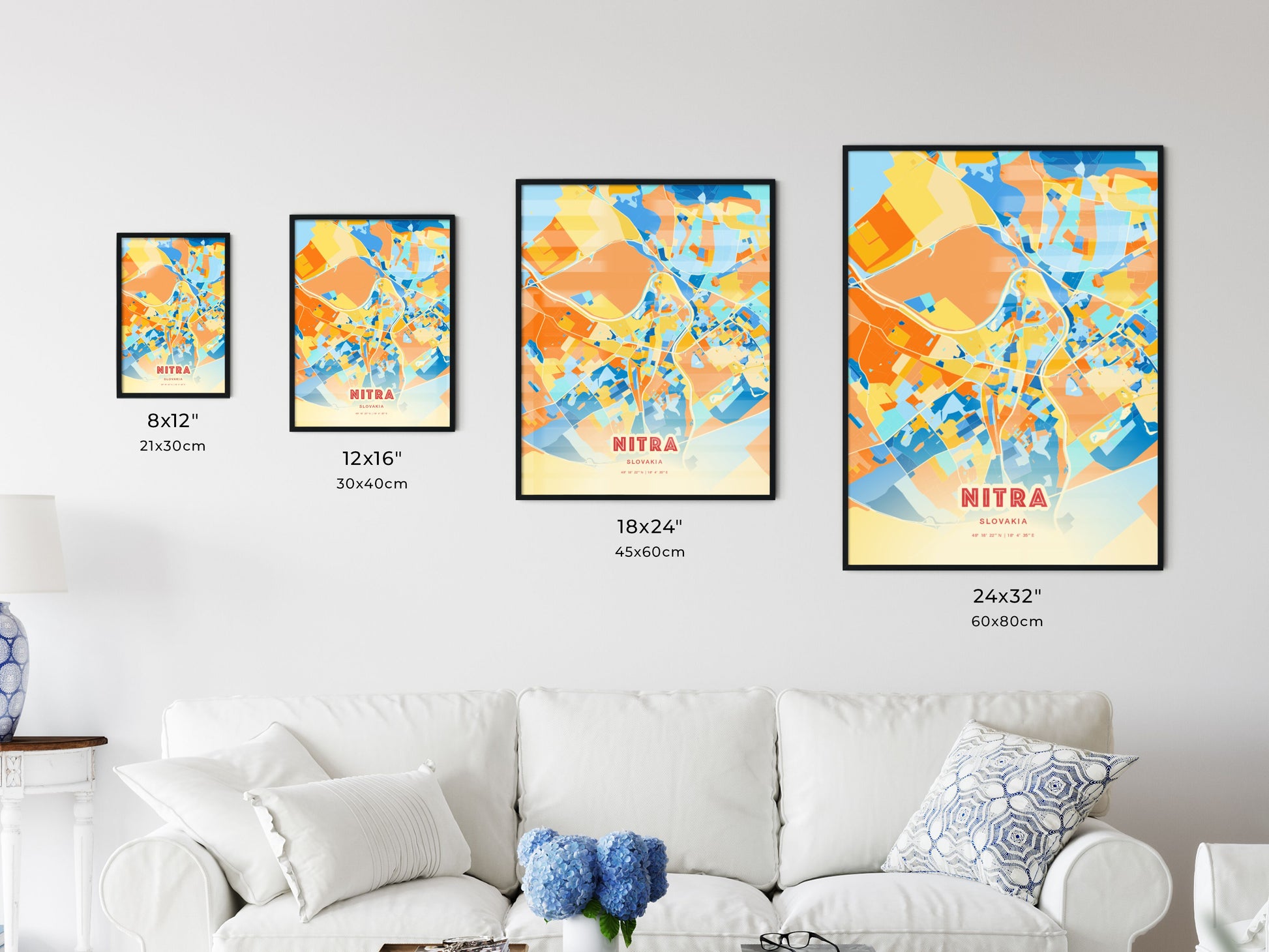 Colorful NITRA SLOVAKIA Fine Art Map Blue Orange