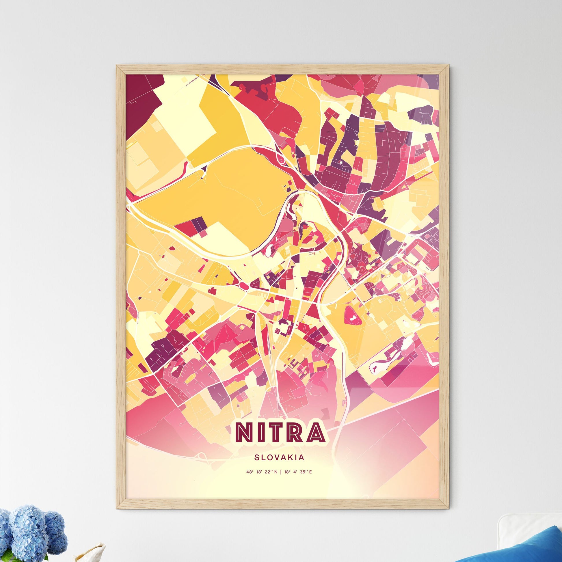 Colorful NITRA SLOVAKIA Fine Art Map Hot Red