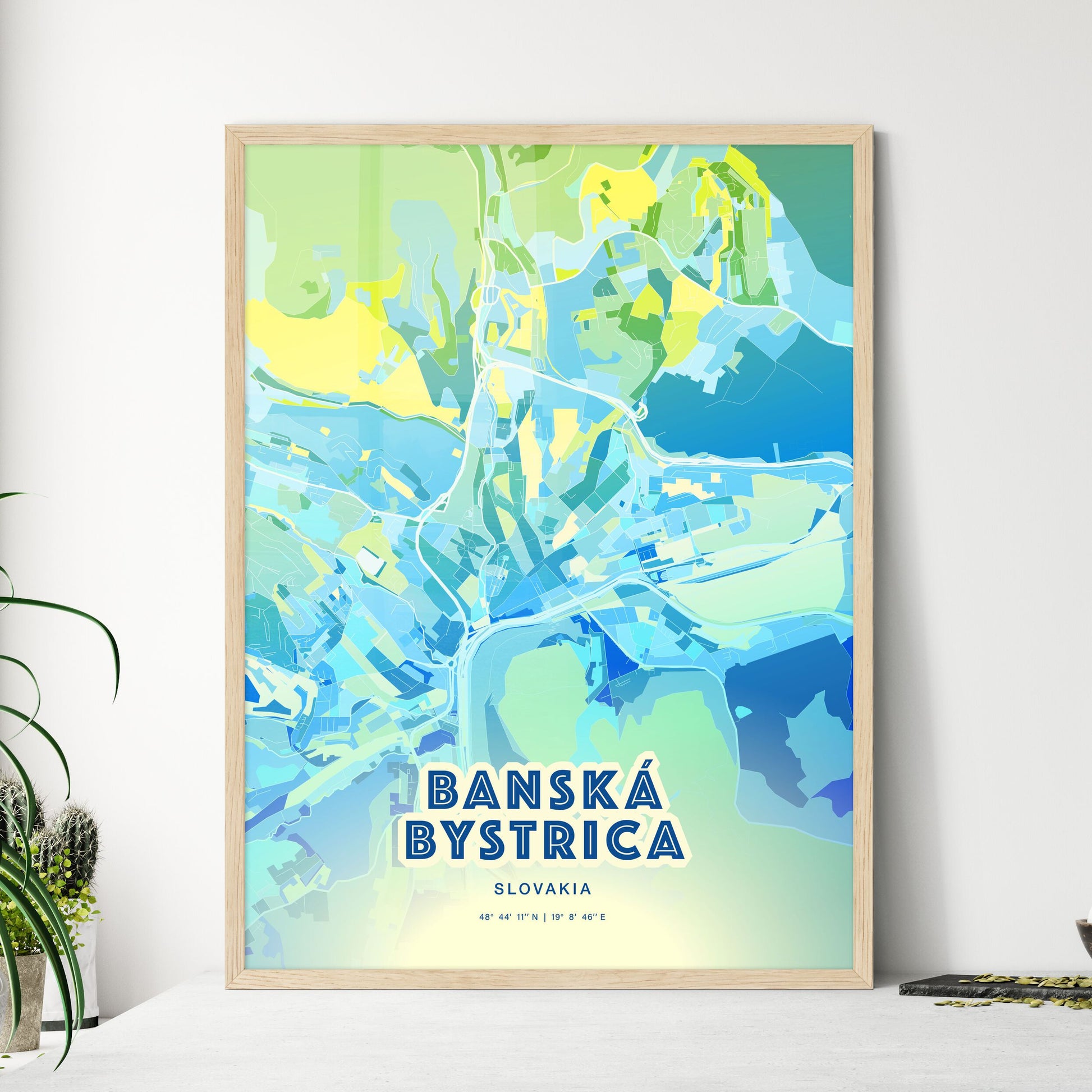 Colorful BANSKÁ BYSTRICA SLOVAKIA Fine Art Map Cool Blue