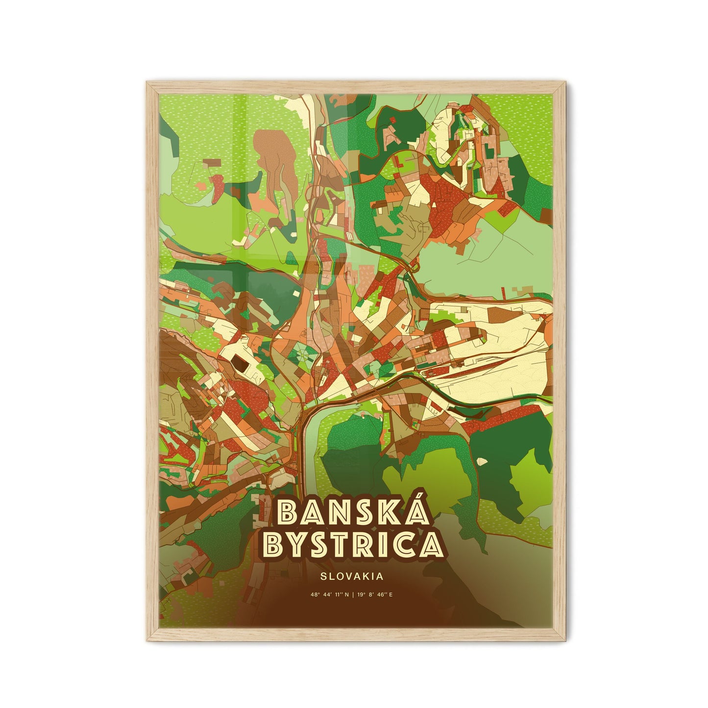 Colorful BANSKÁ BYSTRICA SLOVAKIA Fine Art Map Farmhouse