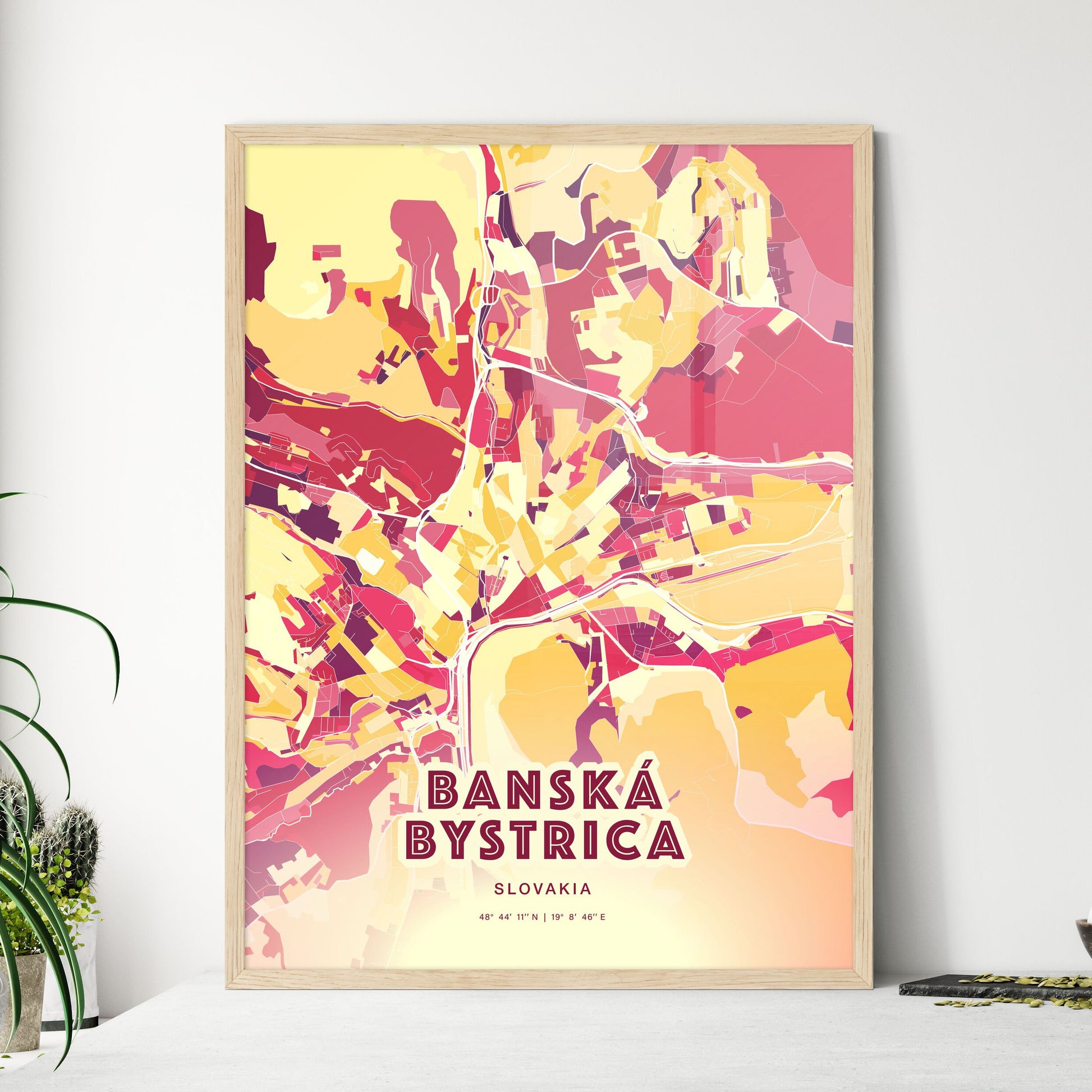 Colorful BANSKÁ BYSTRICA SLOVAKIA Fine Art Map Hot Red