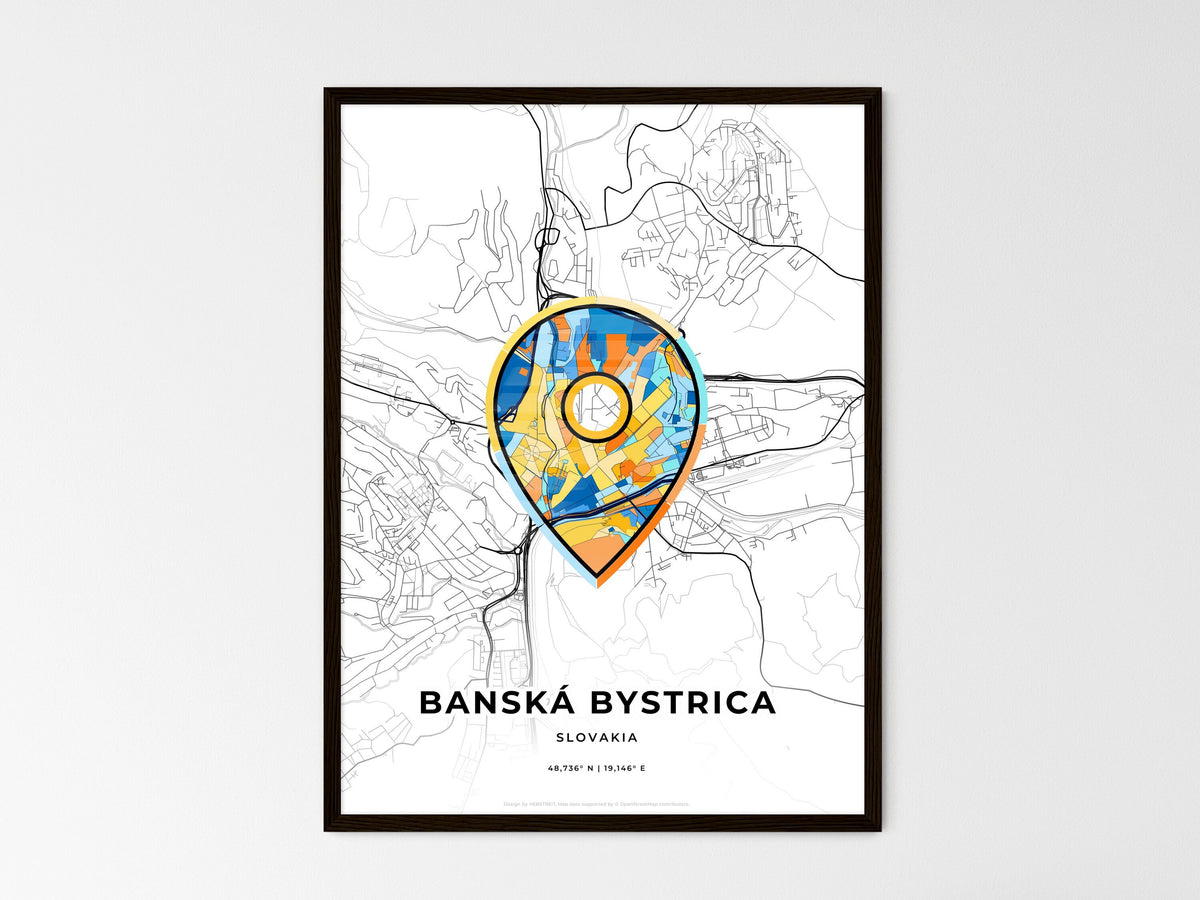 Banská Bystrica Slovakia wedding art map with pointer icon
