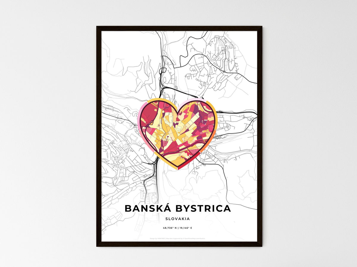 Banská Bystrica Slovakia wedding art map with heart icon
