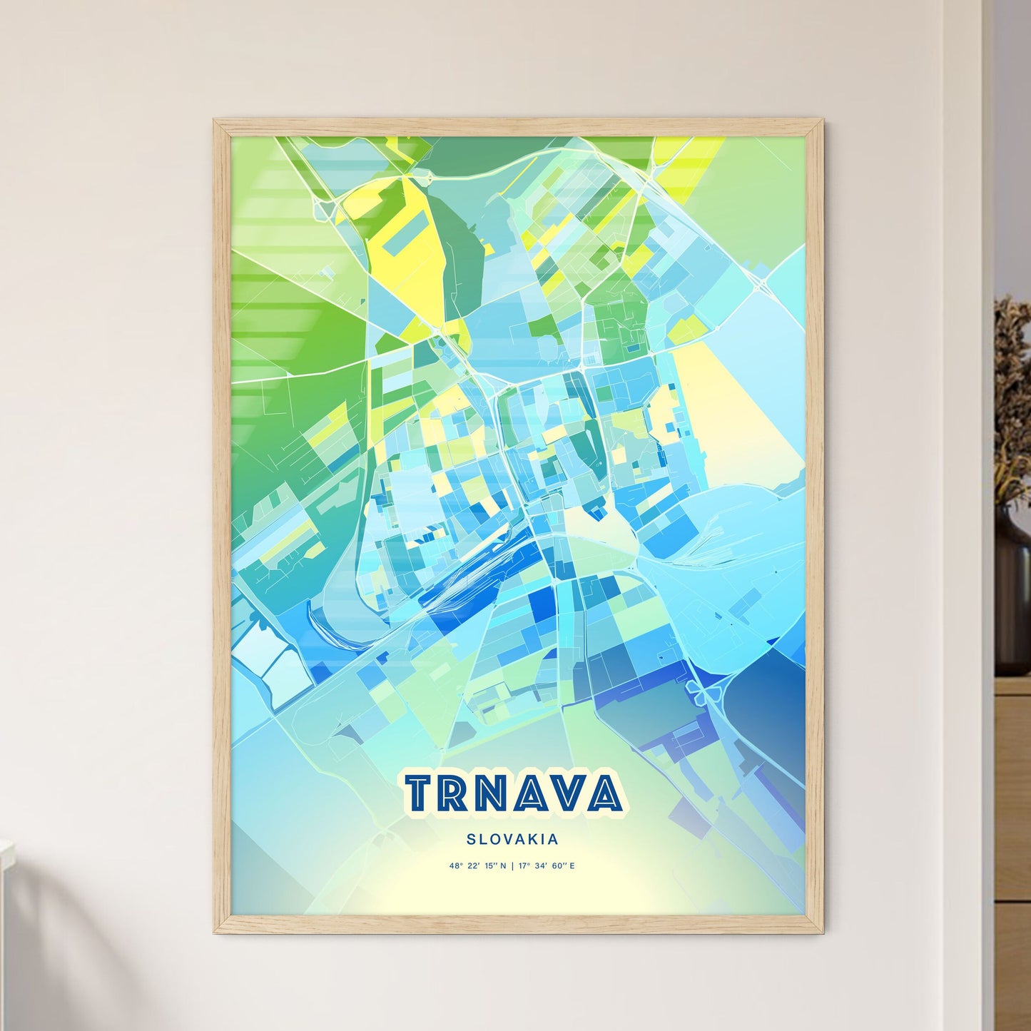 Colorful TRNAVA SLOVAKIA Fine Art Map Cool Blue