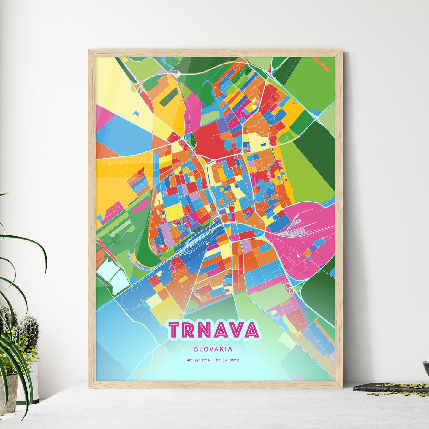 Colorful TRNAVA SLOVAKIA Fine Art Map Crazy Colors