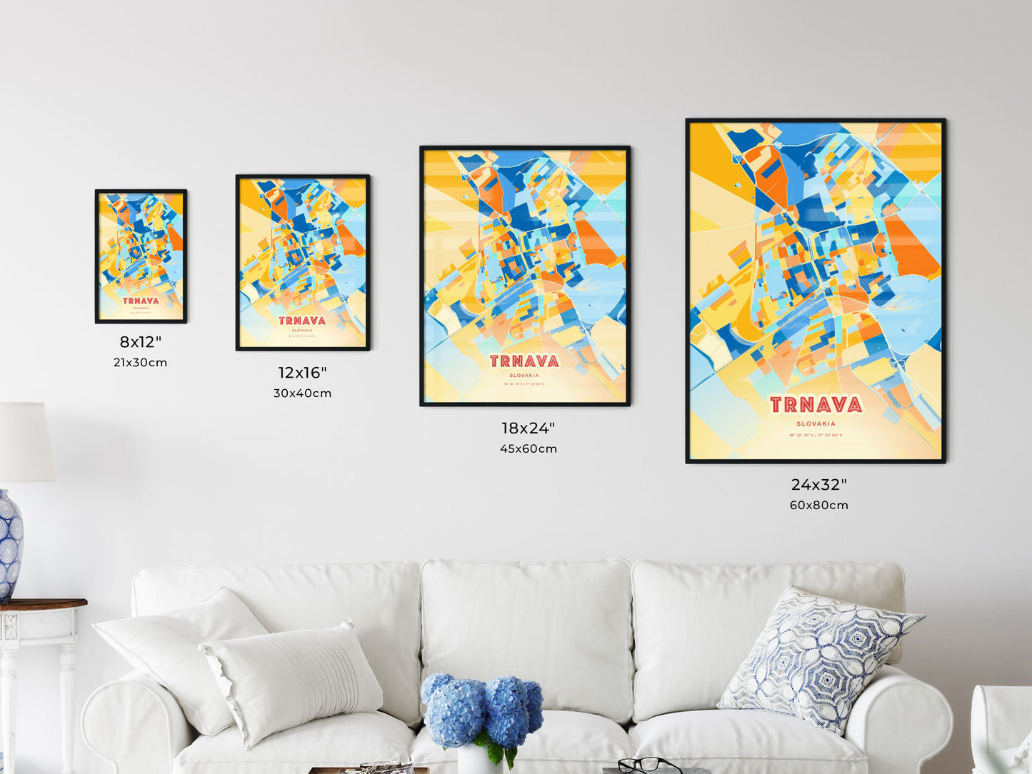 Colorful TRNAVA SLOVAKIA Fine Art Map Blue Orange